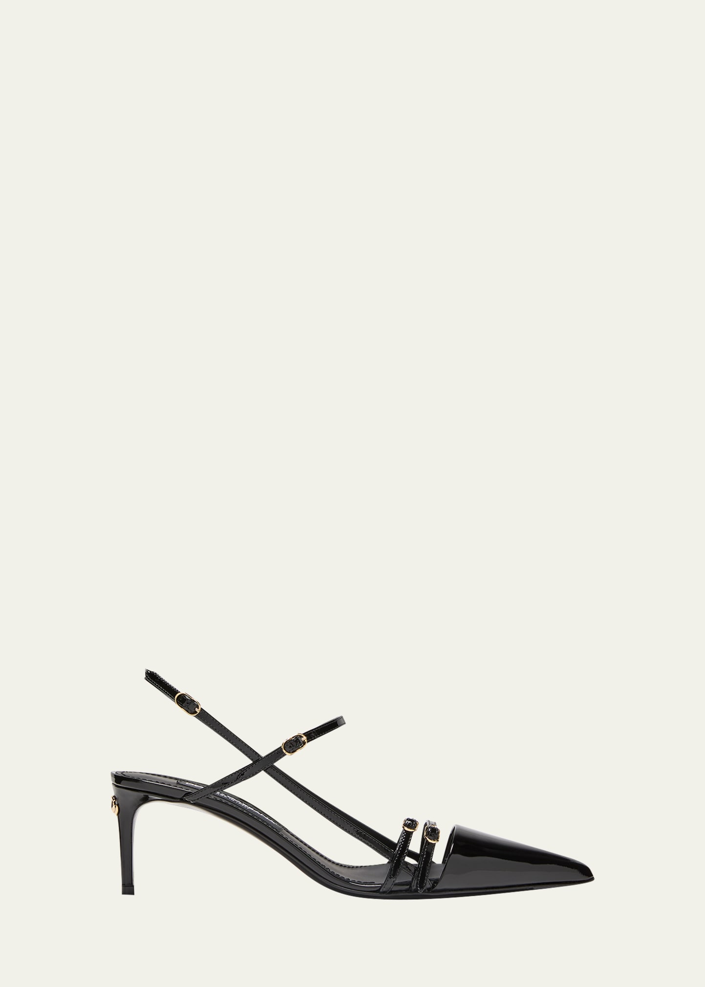 Dolce & Gabbana Patent Multi Buckle Slingback Pumps In 80999 Black