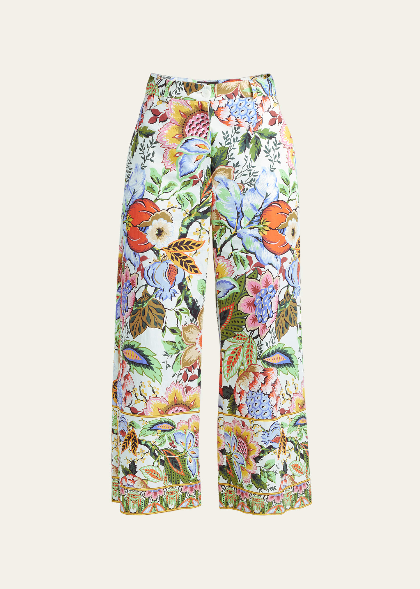 Tree of Life Cropped Cotton Wide-Leg Pants