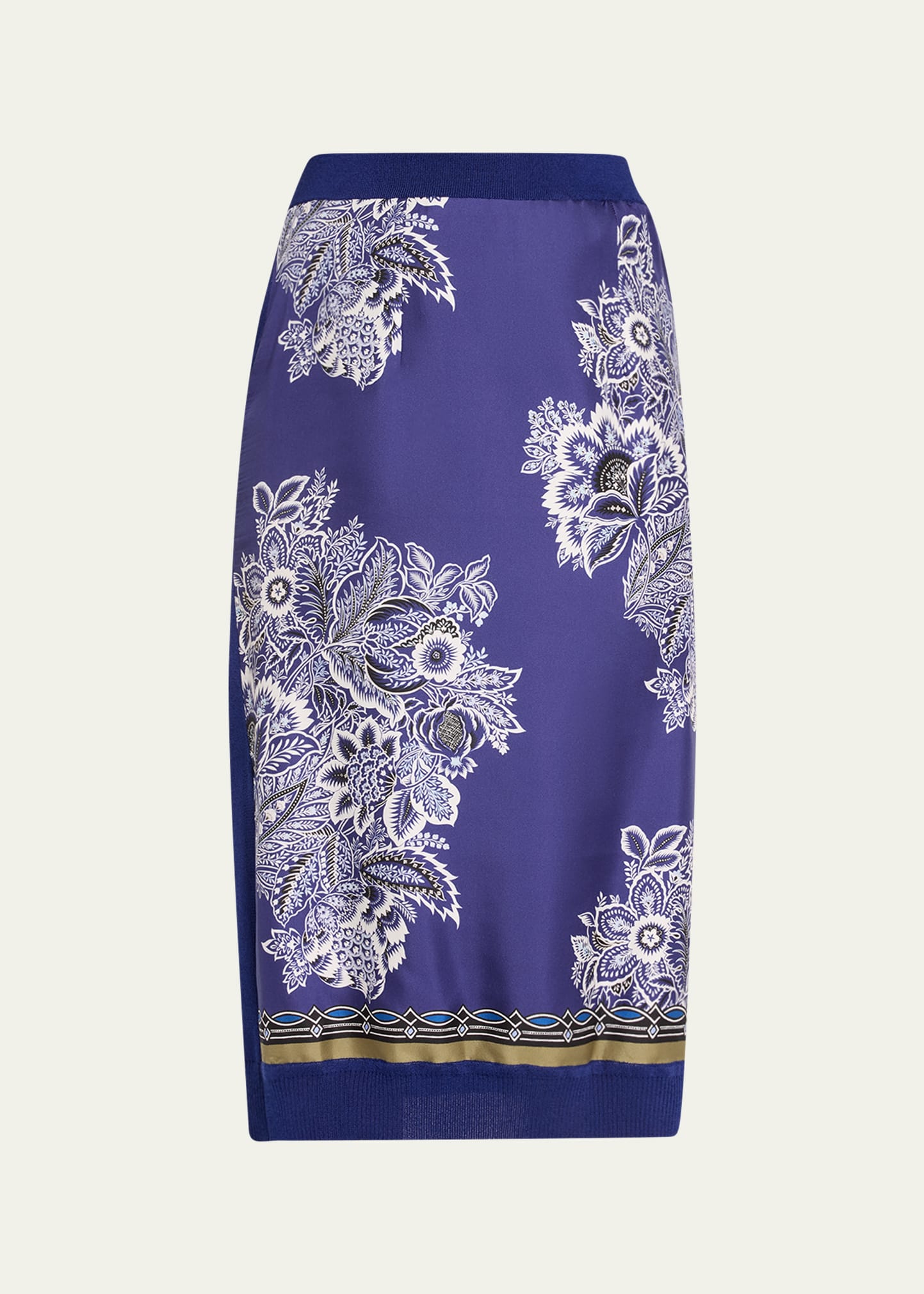 Shop Etro Bandana Print Silk Knit Combo Skirt In Print On Blue Bas