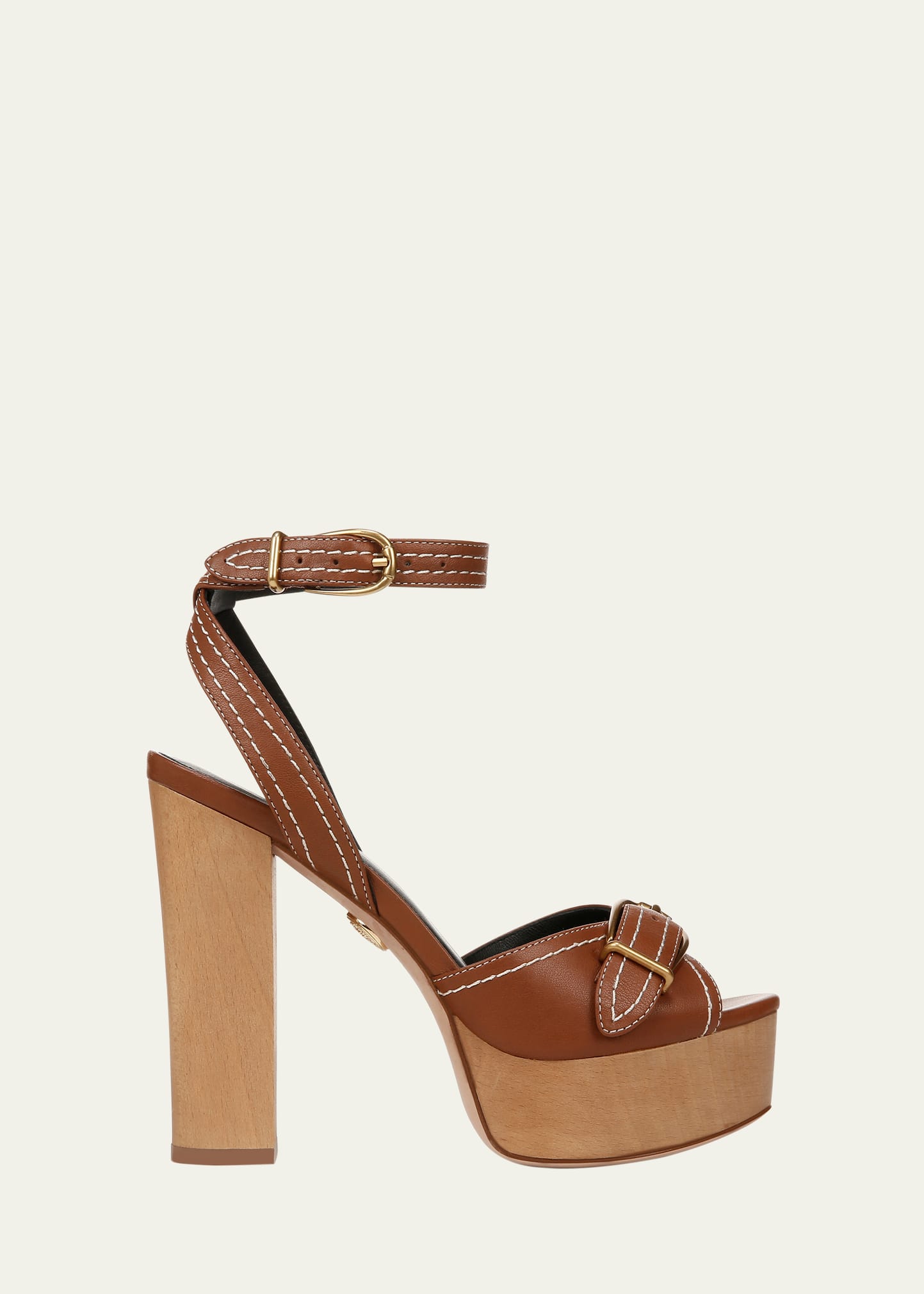 Shop Veronica Beard Leonarda Leather Ankle-strap Platform Sandals In Caramel