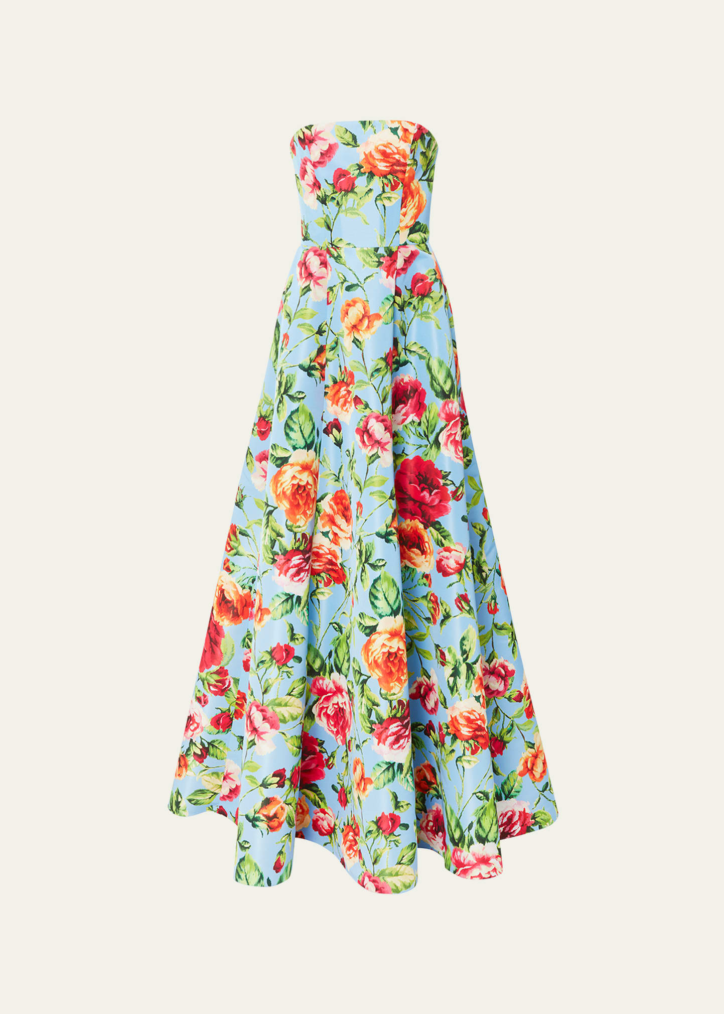 Floral-Print Strapless Gown