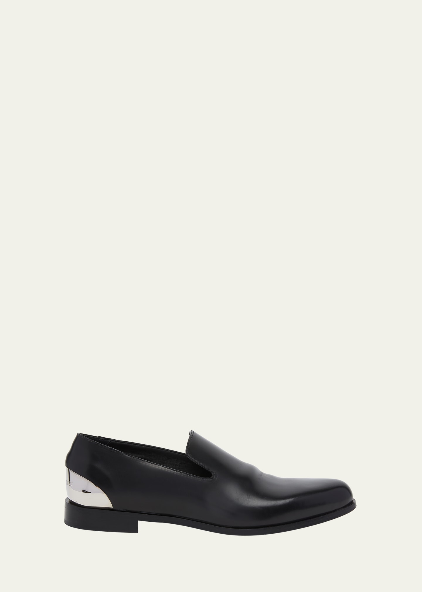 Shop Alexander Mcqueen Men's Metal-heel Leather Loafers In Black Silver