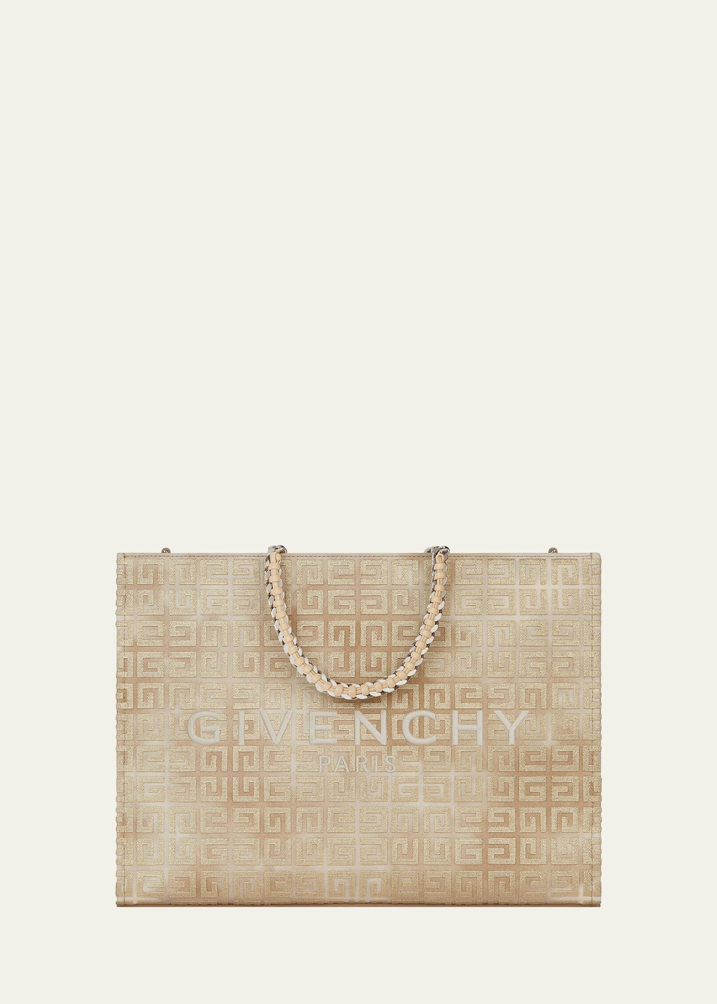 Givenchy G-tote Medium Shopping Bag In 4g Logo Canvas With Chain Handles In Dusty Gold