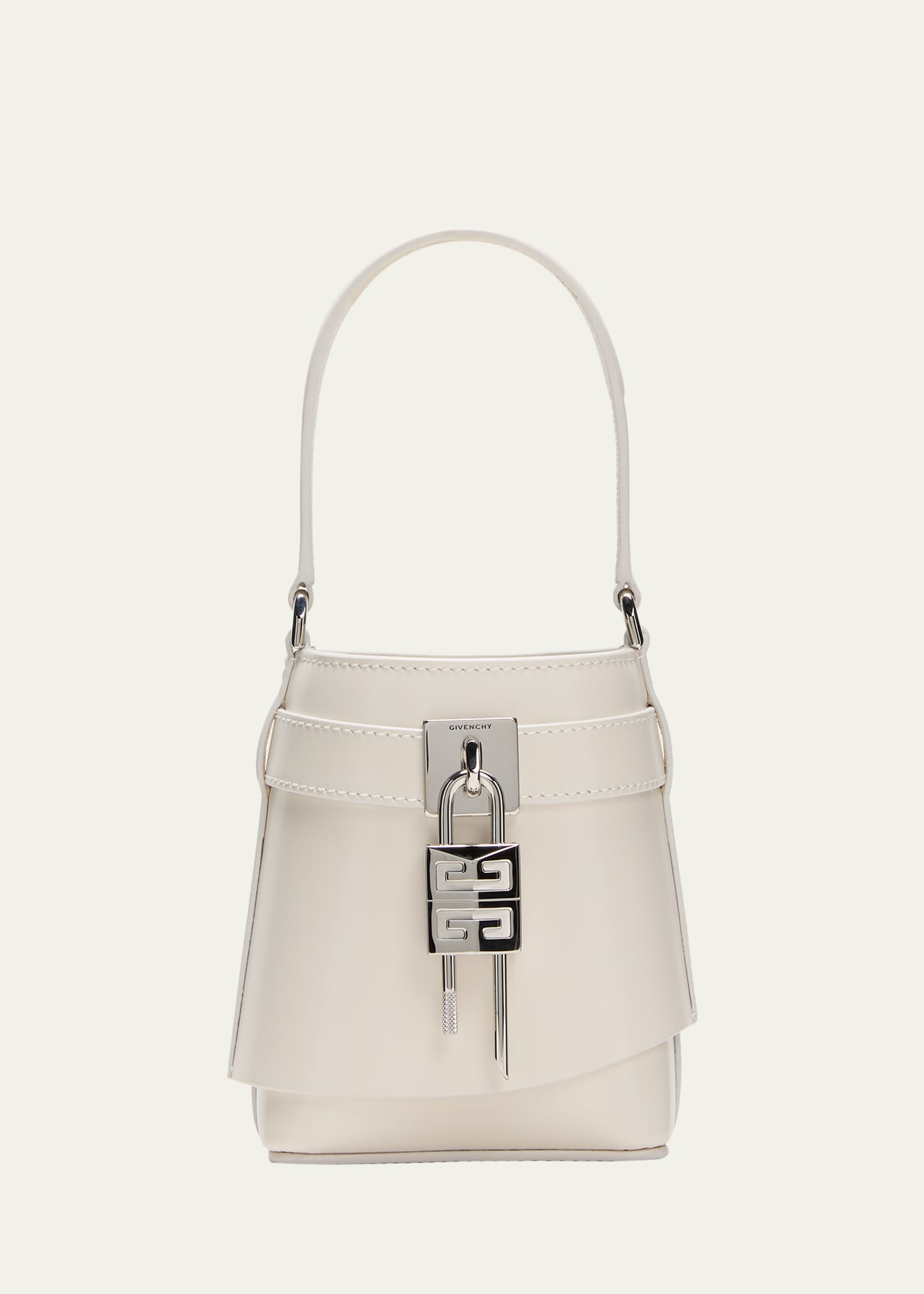 Givenchy Shark Lock Micro Bucket Bag In Box Leather In Ivory