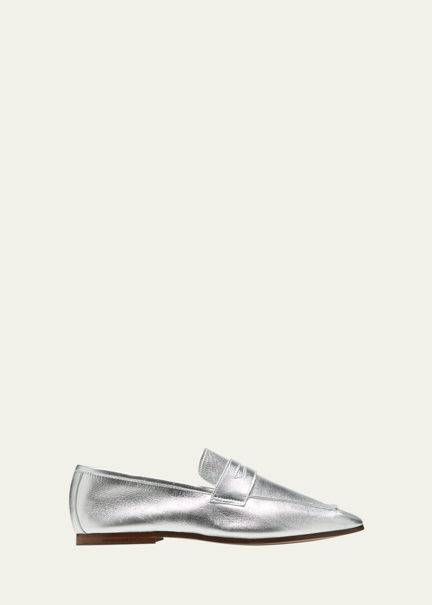 Sophique Essenziale Metallic Leather Penny Loafers In Silver
