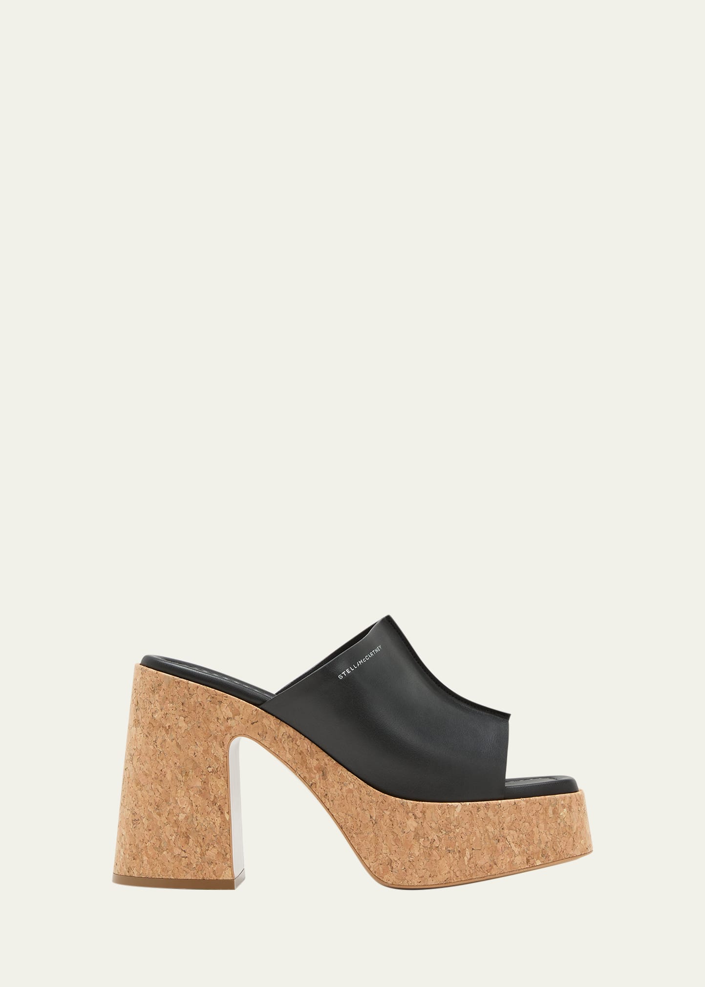 Stella Mccartney Eco-friendly Square Open Toe Cork Platform Heels In Black