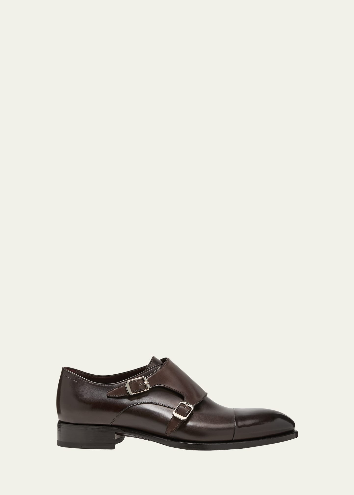 Brioni Men's Leather Double-monk Strap Loafers In Coffee