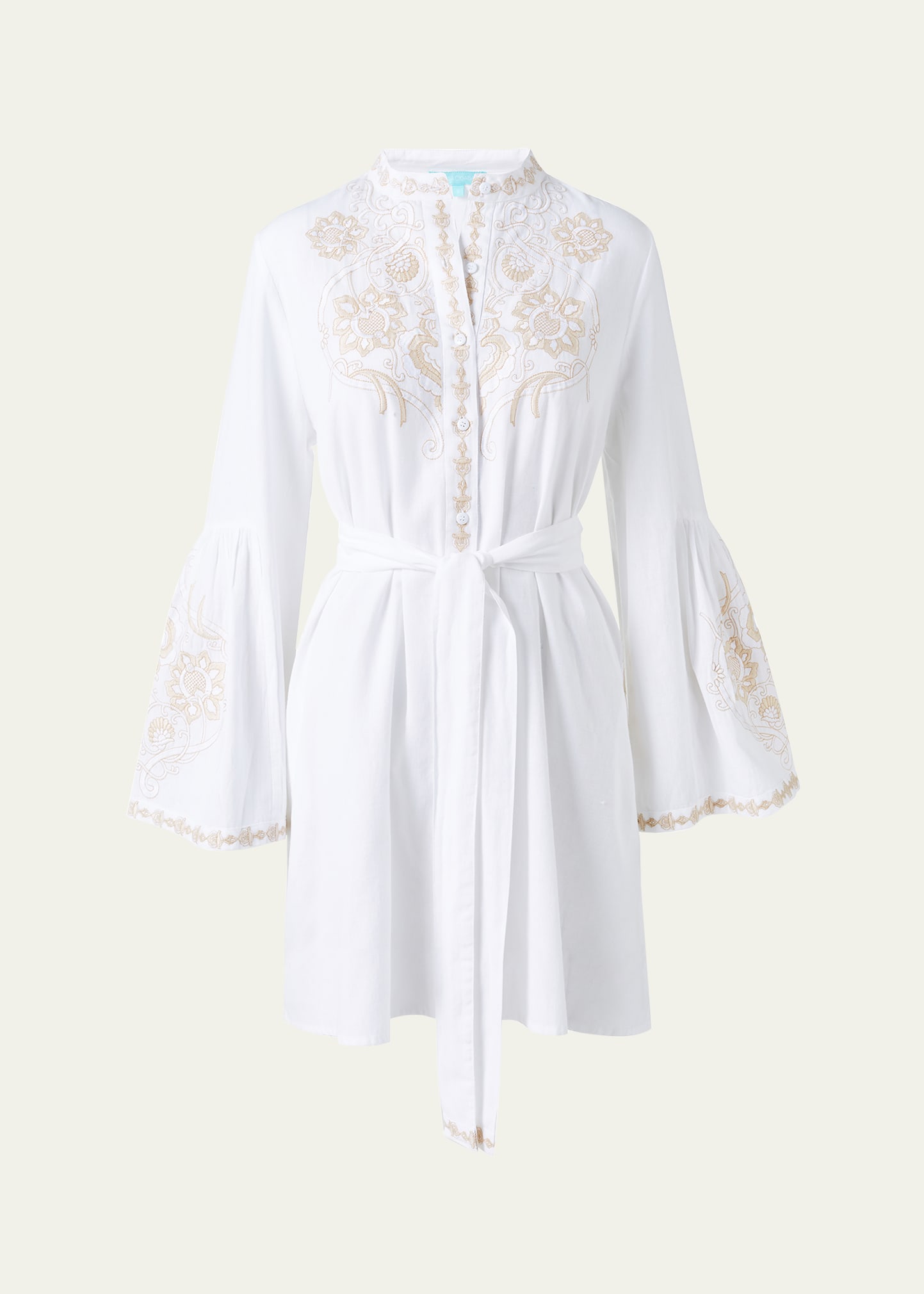 Melissa Odabash Everly Embroidered Shirtdress In White/tan