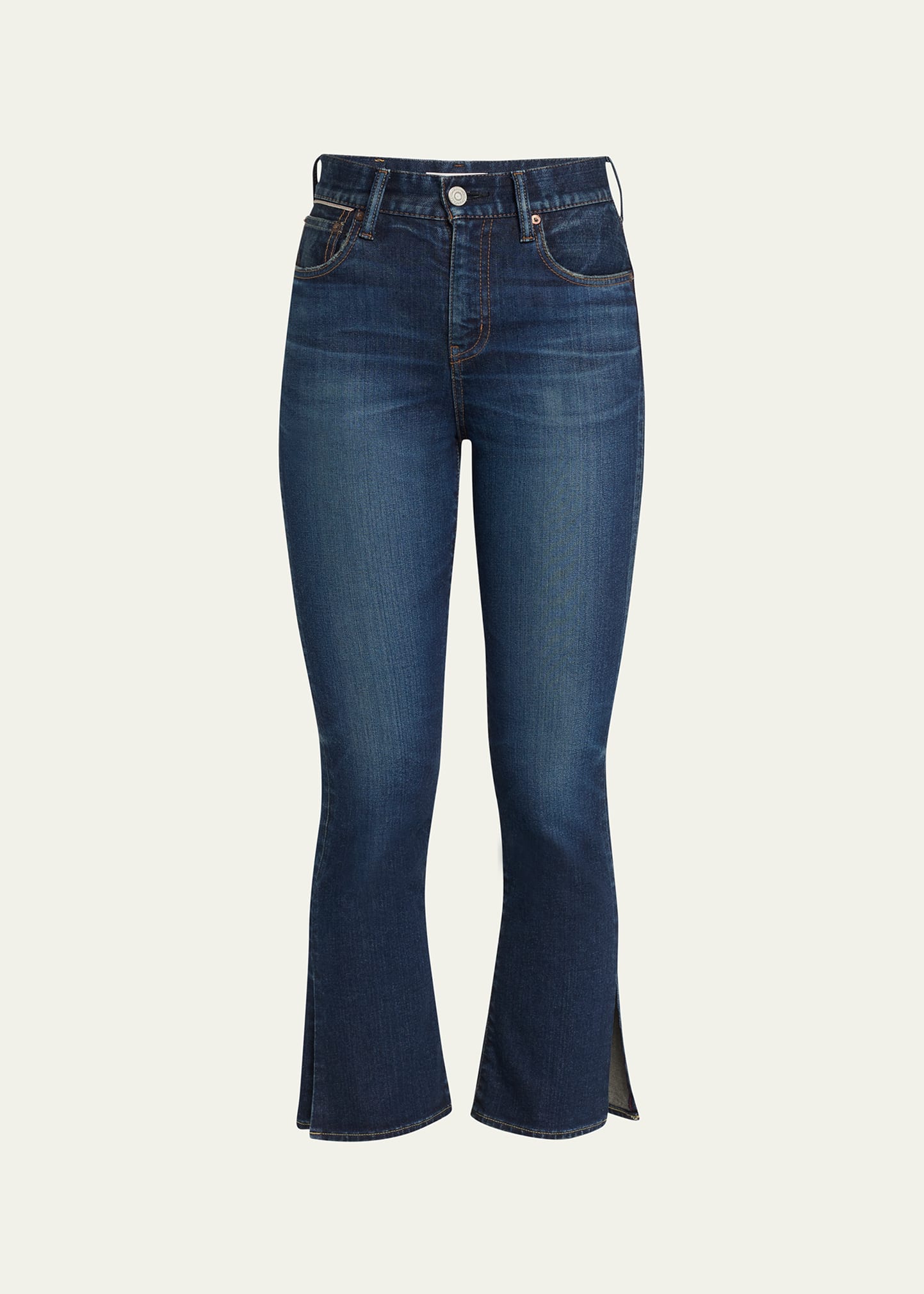 Moussy Vintage Glendora Cropped Flare Split-hem Jeans In Blue