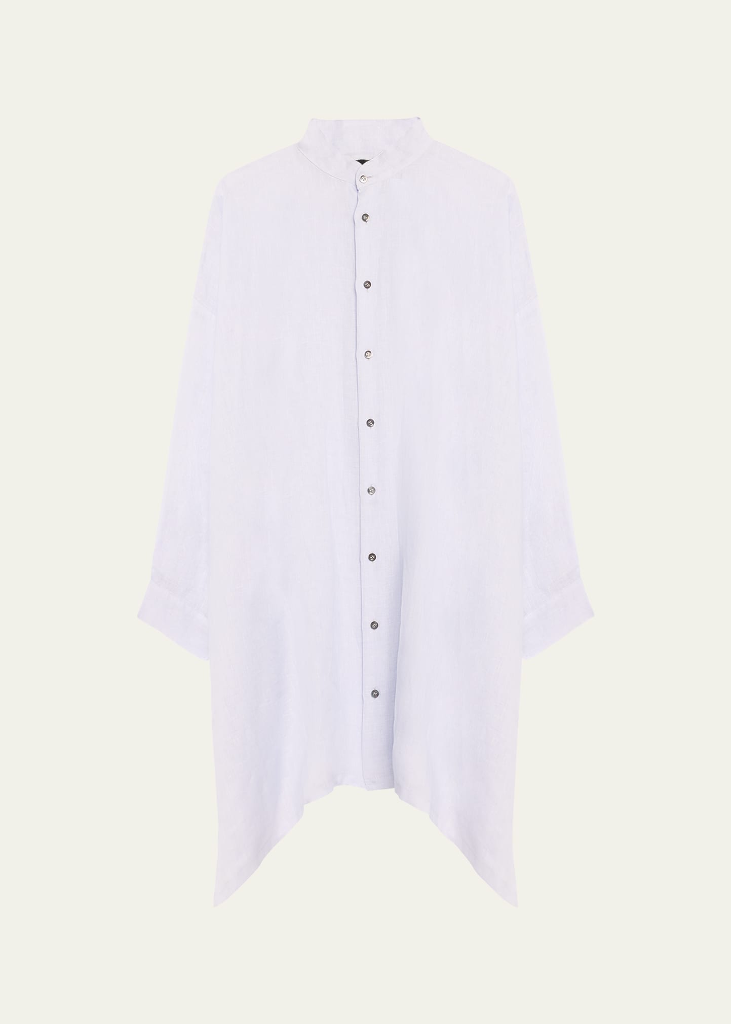 Wide A-line Collarless Linen Shirt (Very Long Length) with Slits