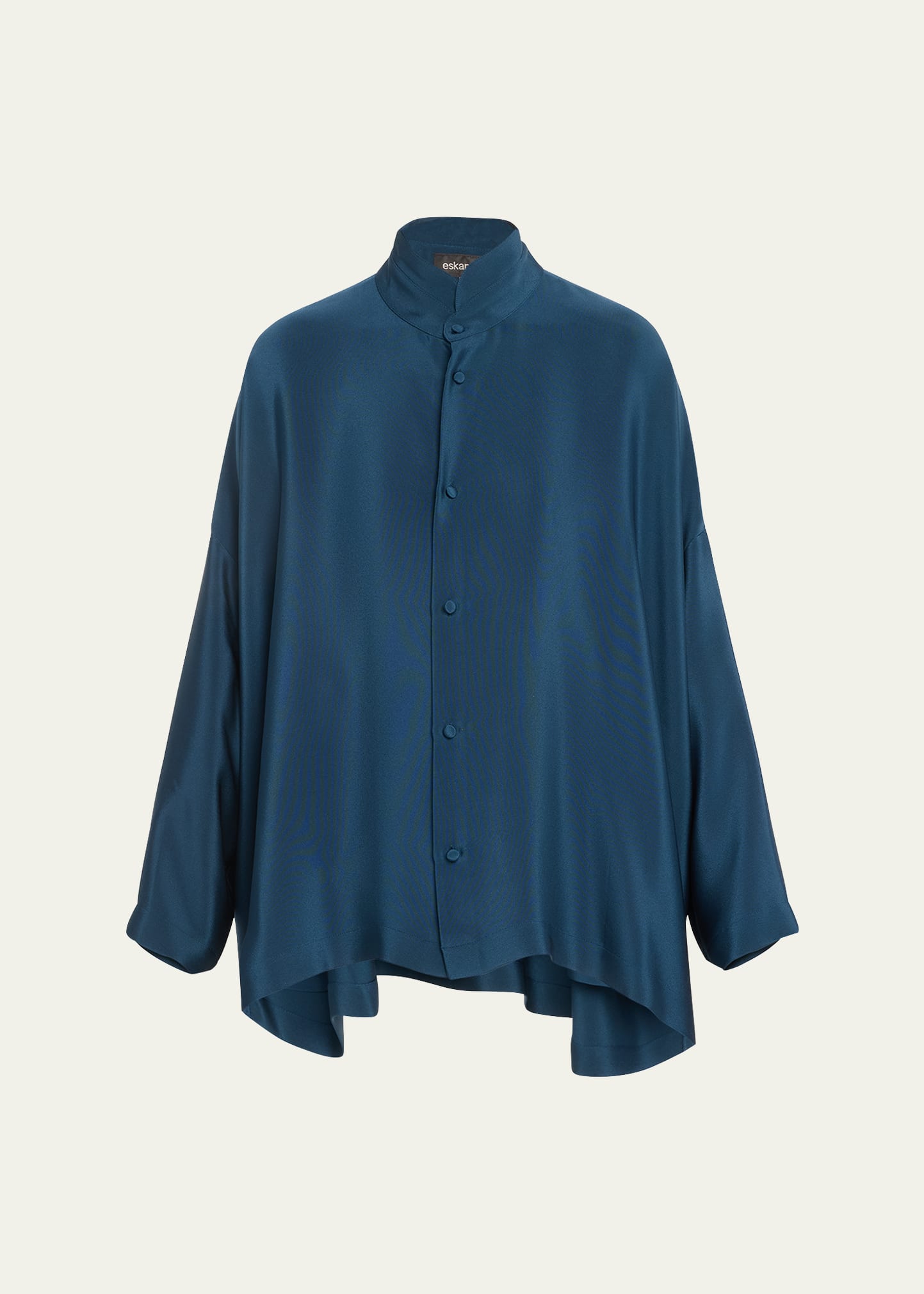 Eskandar Wide Longer-back Double Stand Collar Shirt (mid Plus Length) In Blue