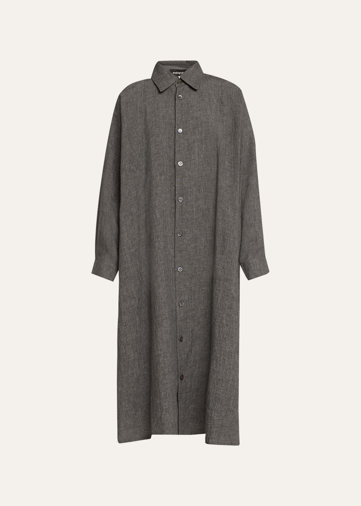 Eskandar Wide A-line Linen Shirt Dress With Collar In Slate