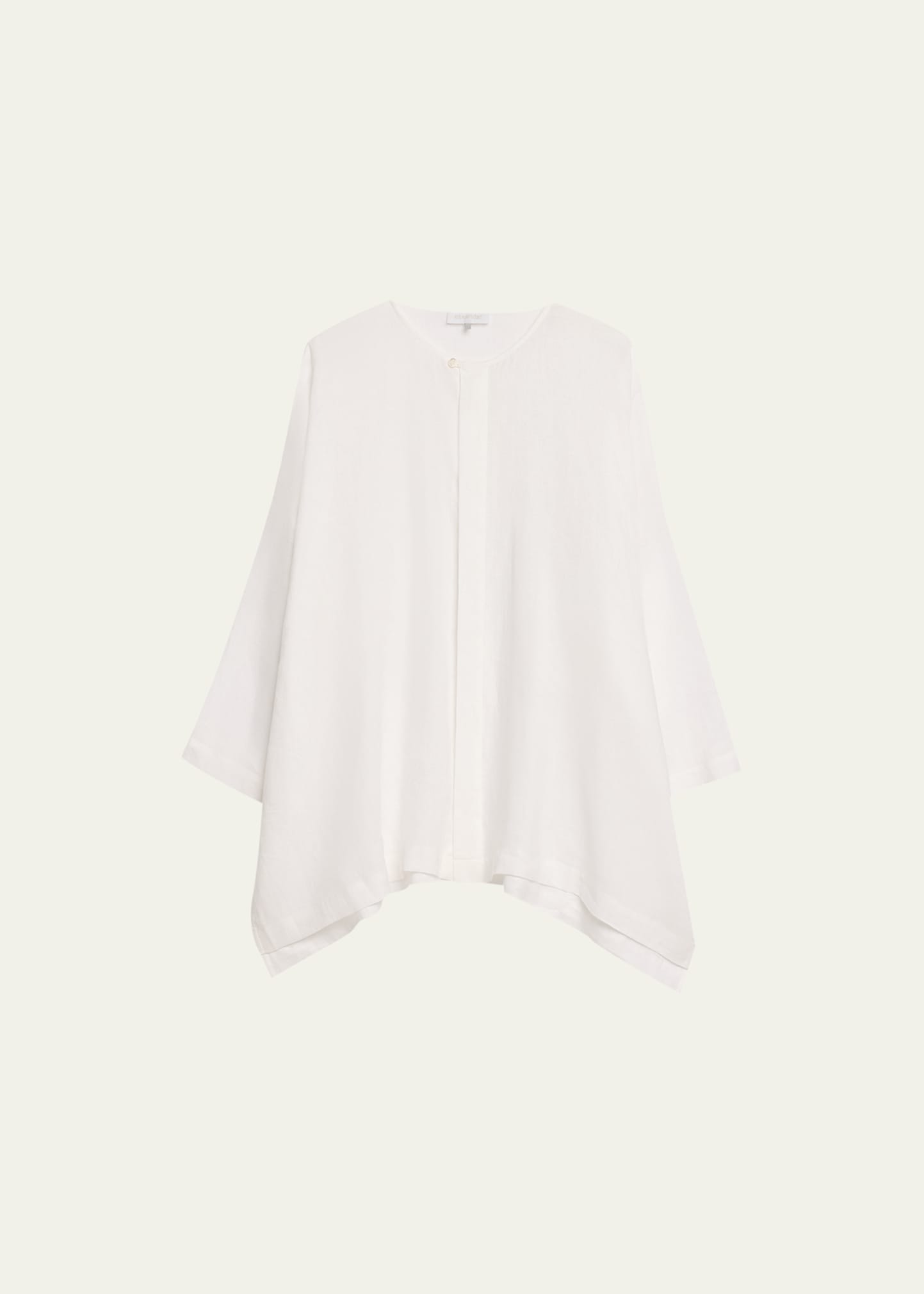 Eskandar Wide Longer-back Bound Neck Linen Shirt (long Length) In White