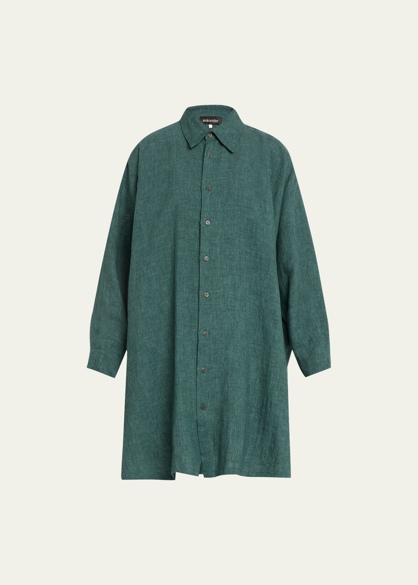 Wide A-Line Linen Shirt With Collar (Very Long) With Slits