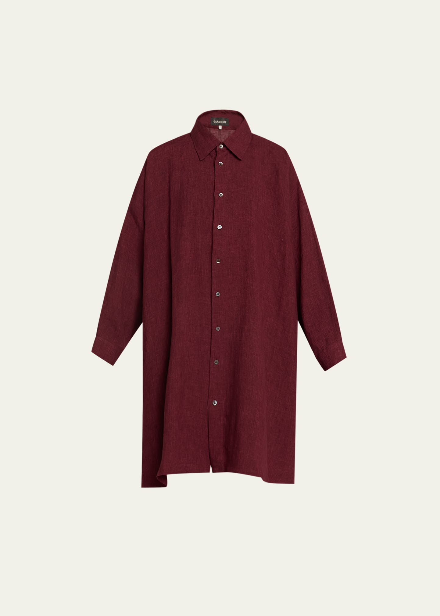 Wide A-Line Linen Shirt With Collar (Very Long) With Slits