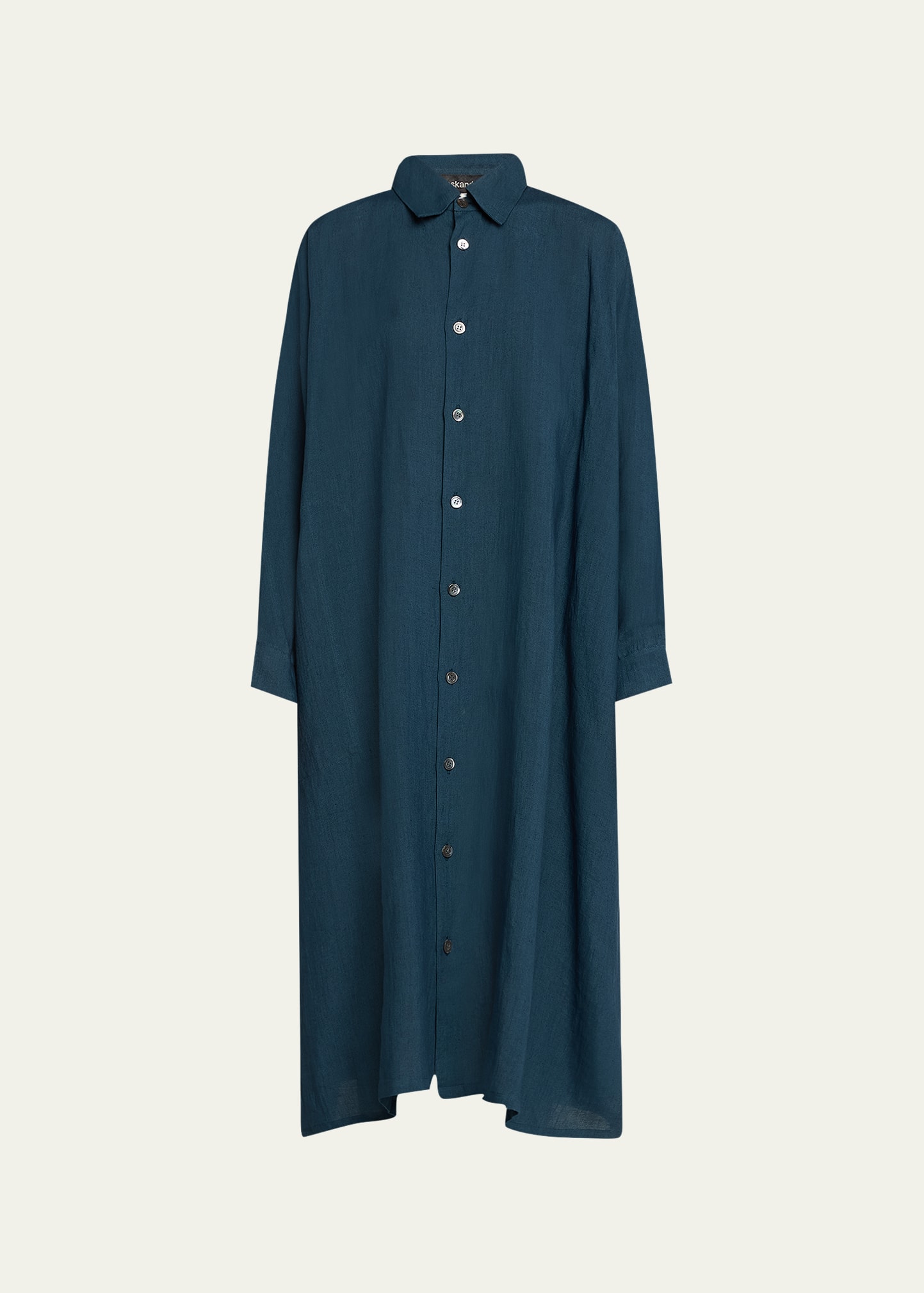 Eskandar Wide A-line Shirt Dress With Collar In Marineblue