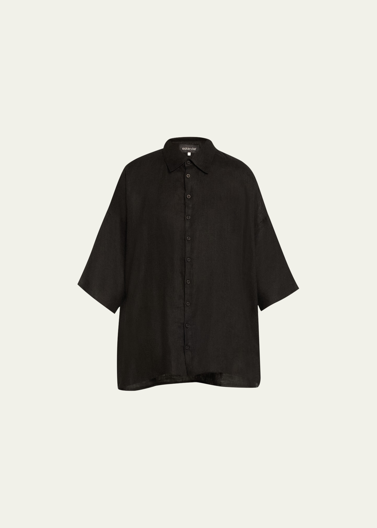 Shop Eskandar Sloped Shoulder Wide A-line Shirt With Collar (long Length) In Black