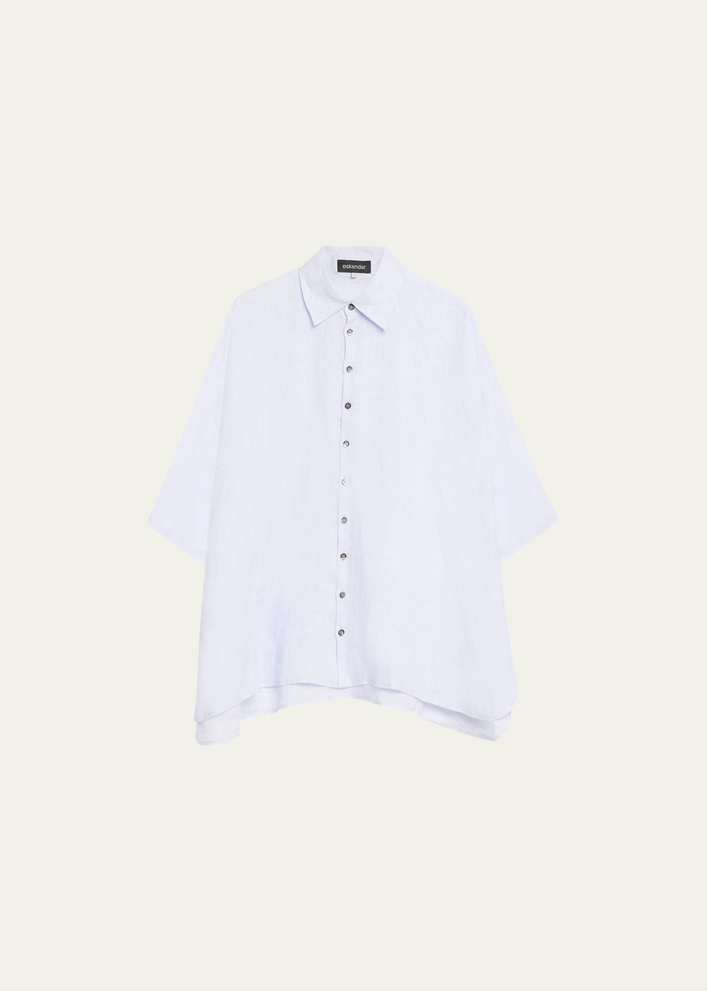 Eskandar Sloped Shoulder Wide A-line Shirt With Collar (long Length) In Silvertint
