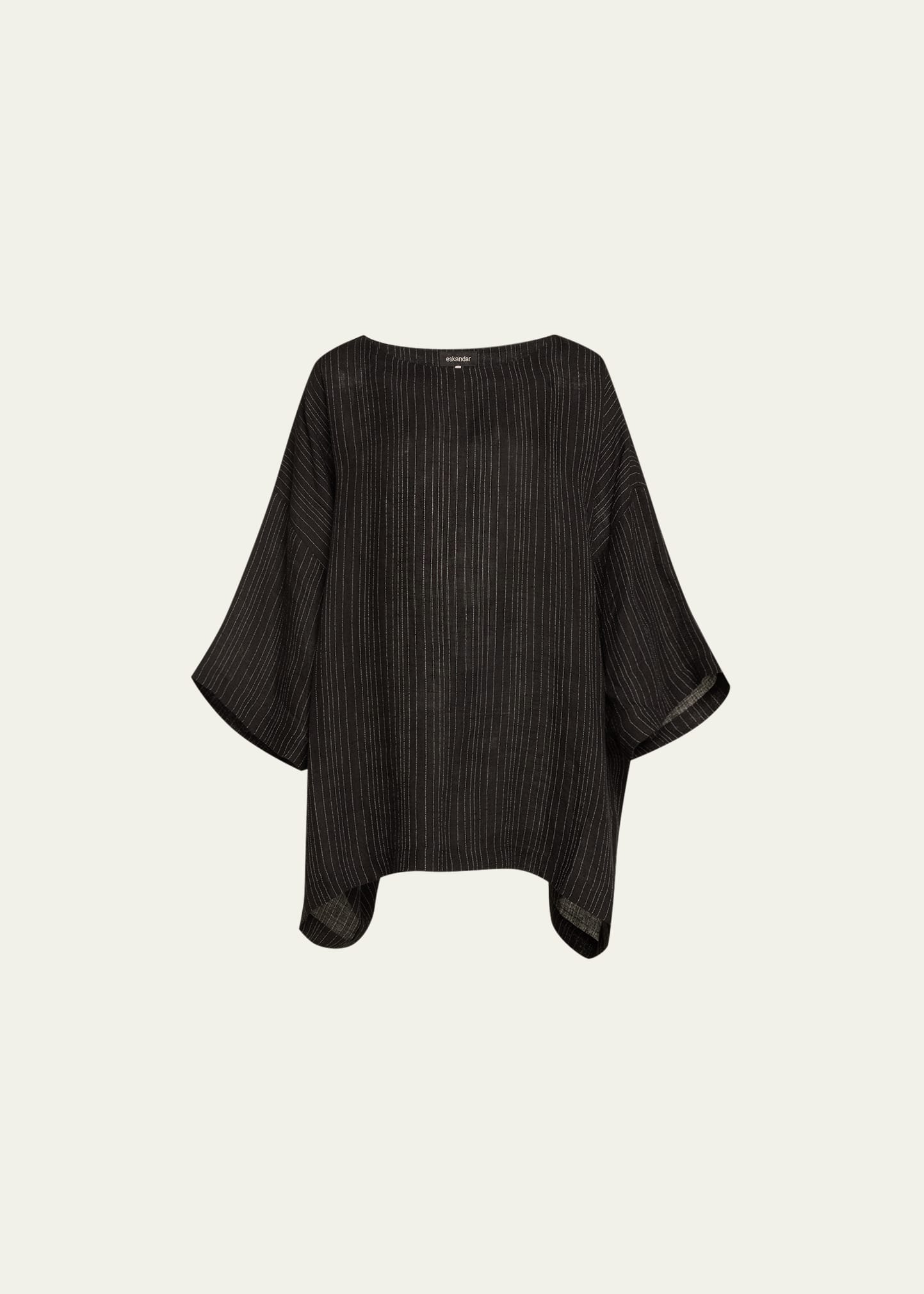 Eskandar Stripe Three-quarter Sleeve Scoop-neck Tunic (long Length) In Black