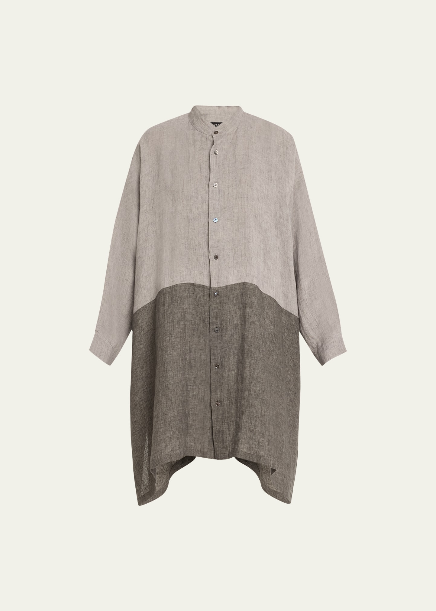 Eskandar Bicolor Wide A-line Collarless Shirt With Side Slit (very Long Length) In Greymix