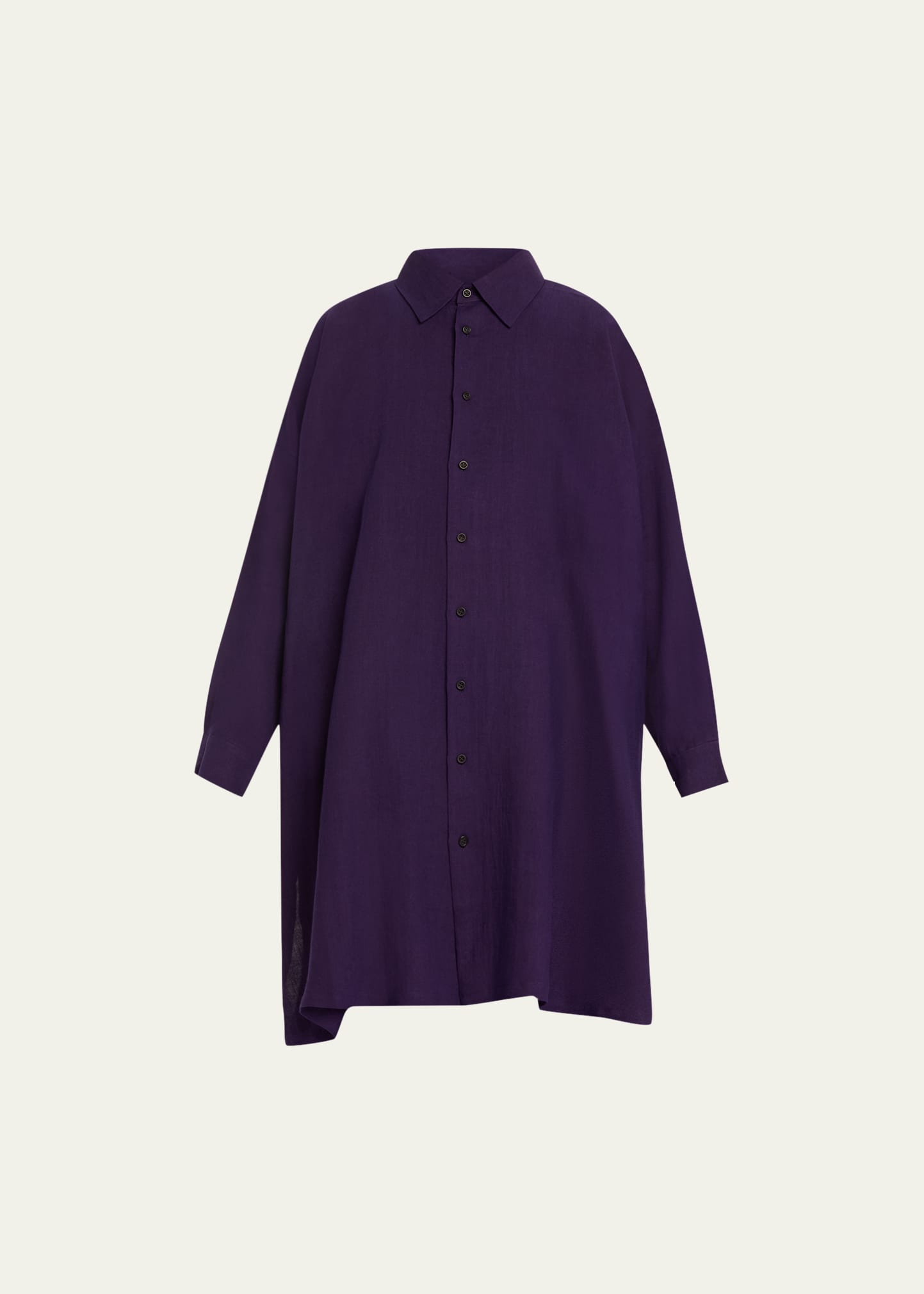 Eskandar Wide A-line Shirt With Collar (very Long Length) With Slits In Tincture