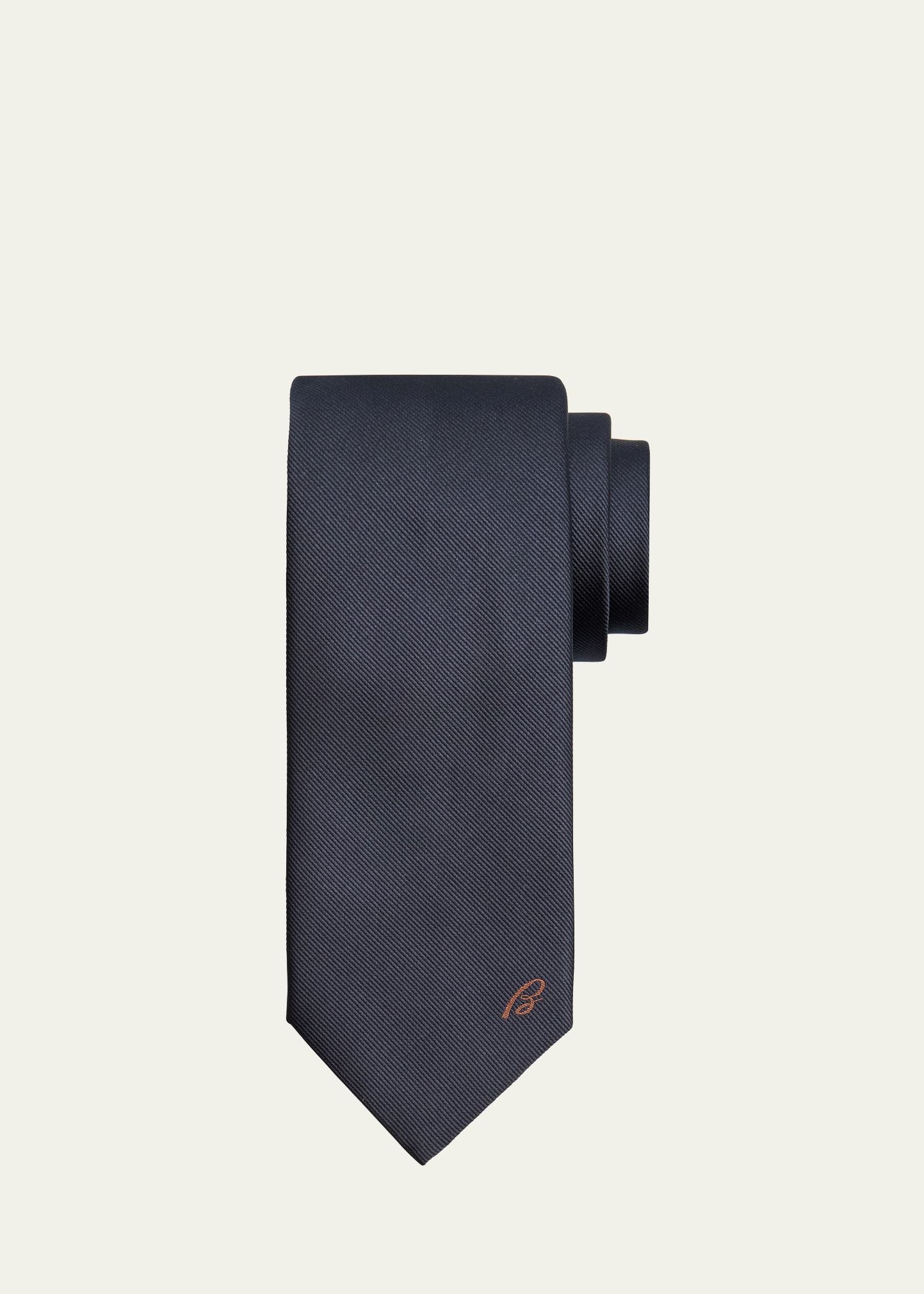 Shop Brioni Men's B-embroidered Silk Twill Tie In Midnight Blue
