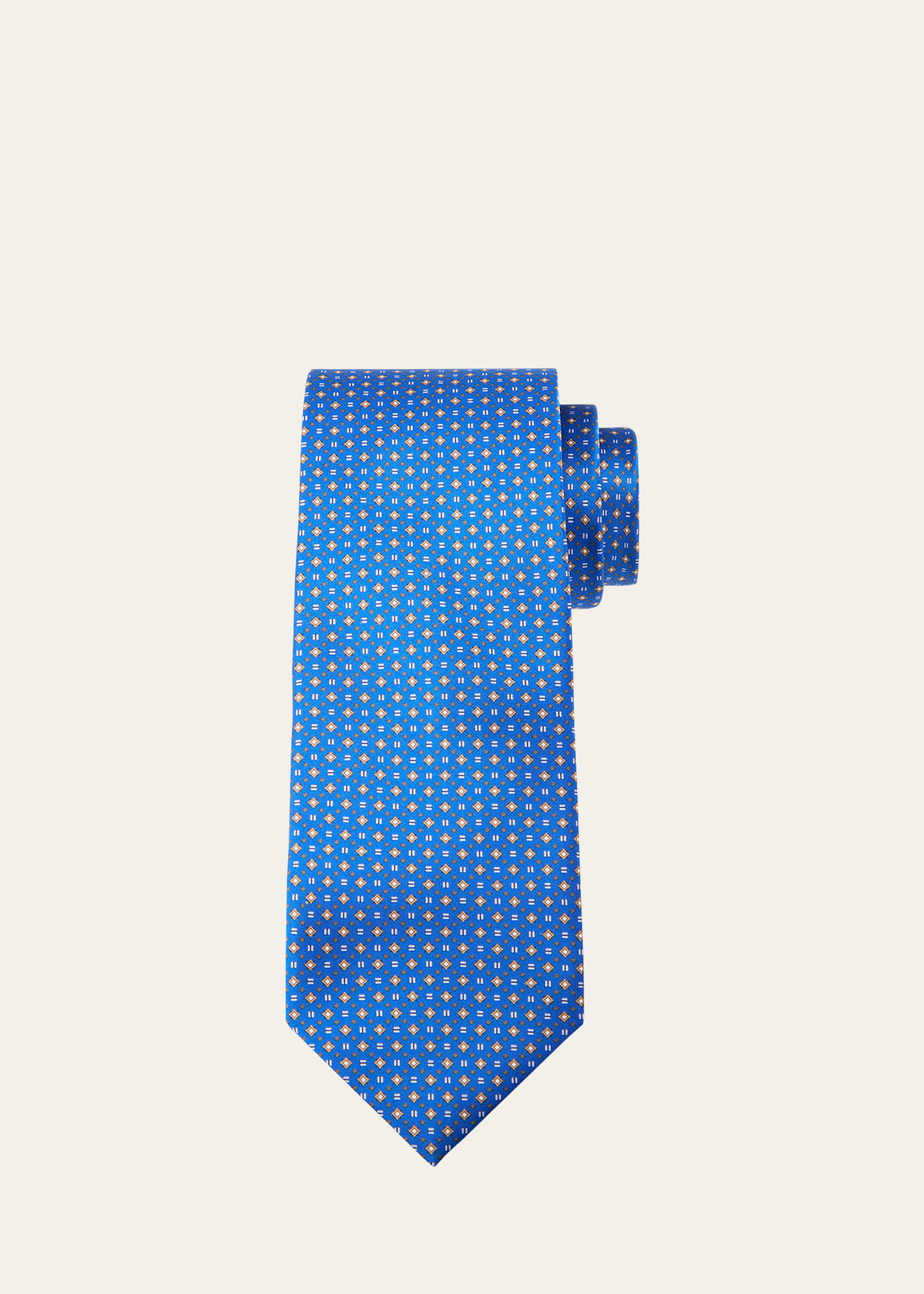 Shop Brioni Men's Silk Micro-medallion Tie In Bluebrown