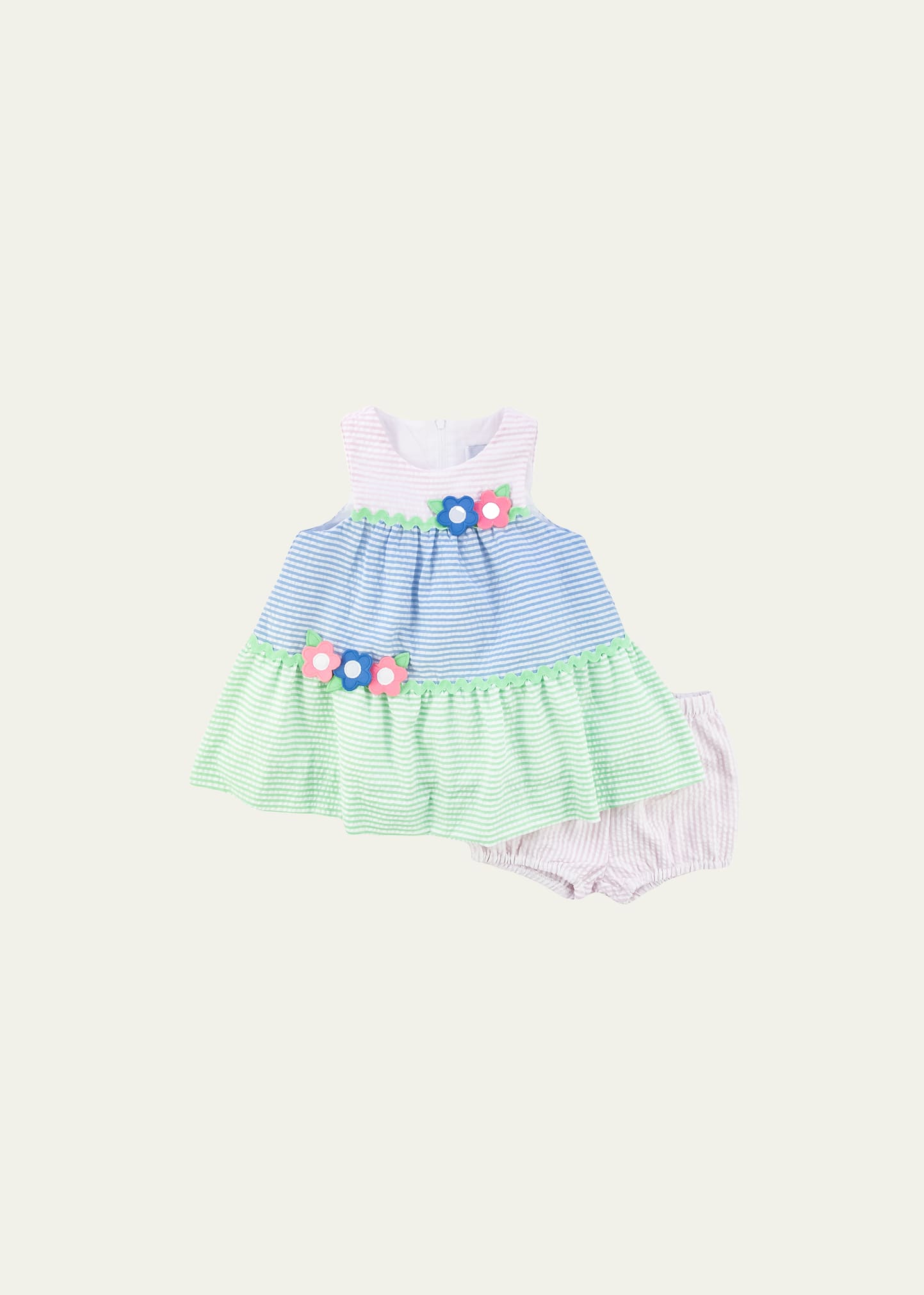 Florence Eiseman Babies' Girl's Pastel Striped Seersucker Dress W/ Bloomers In Multi