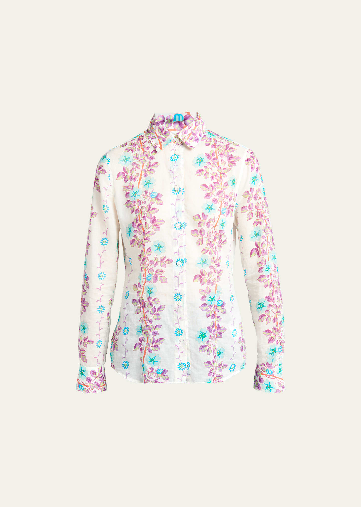Shop Etro Floral Cotton Button-front Shirt In Print On White Ba