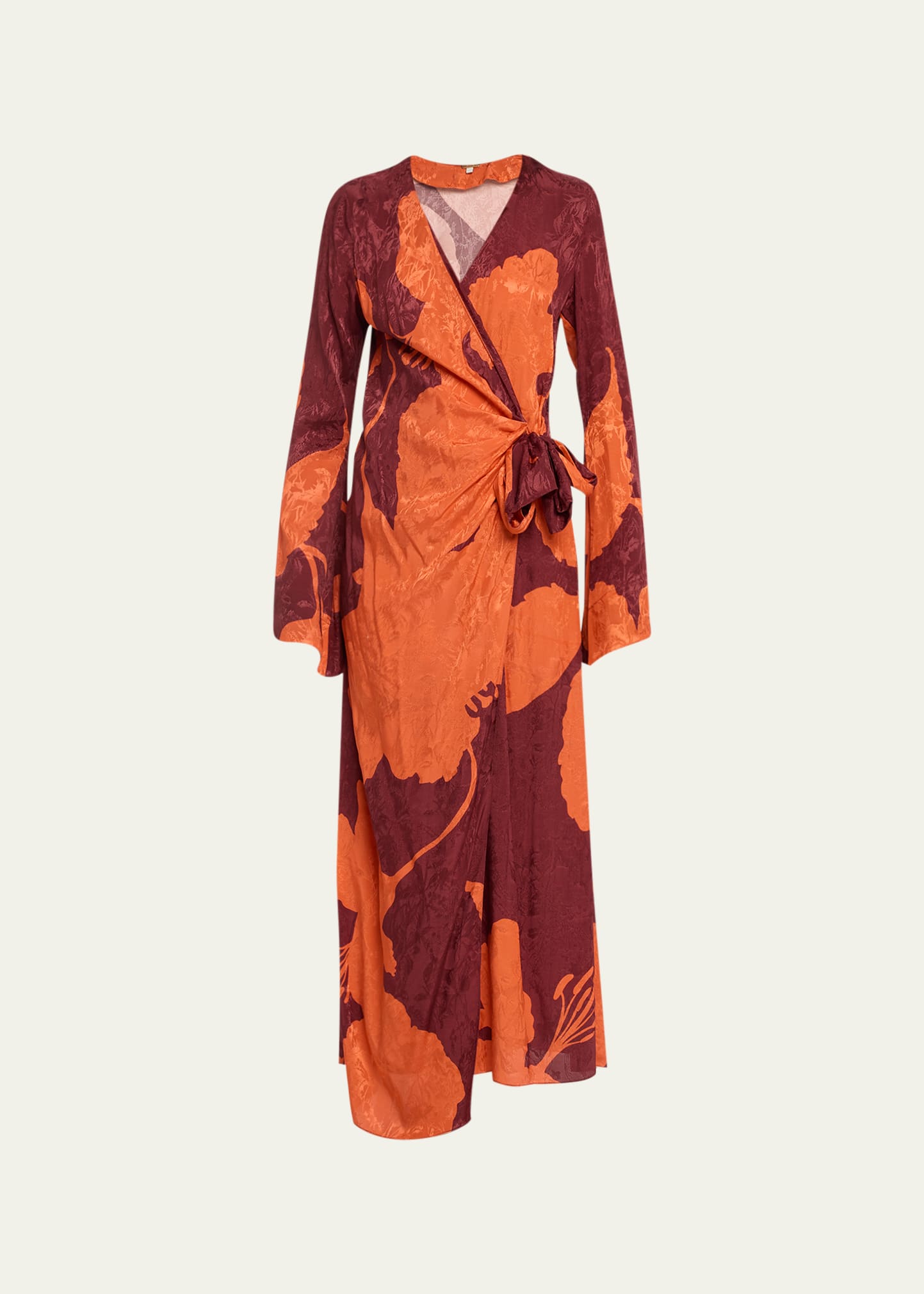 slim fit dress slacks Never Fully Dressed Gold Floral Wrap Front Midi Dress – Sunshine Thrift main image 1