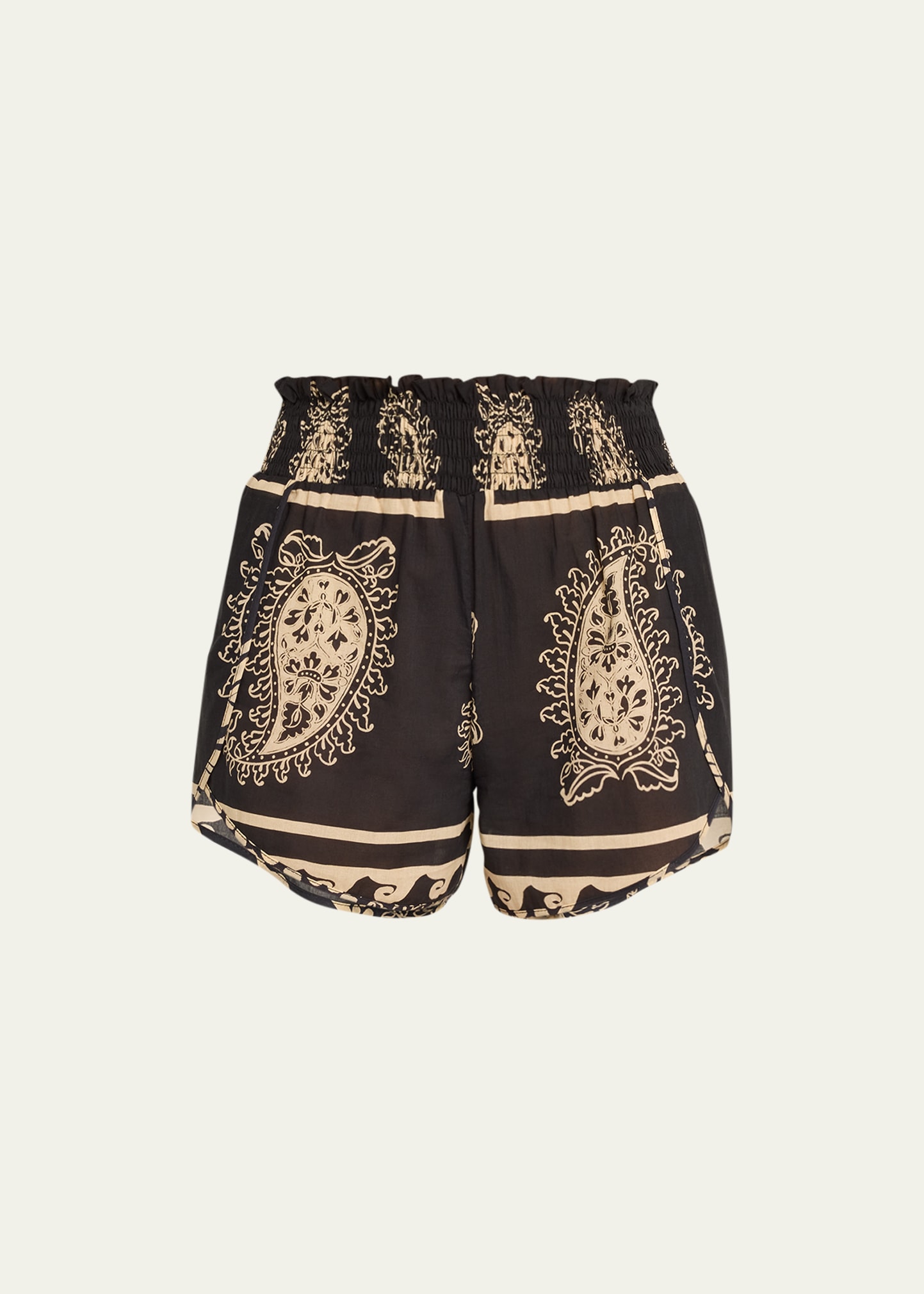 Shop Johanna Ortiz Linka Paisley Shorts In Fans Black/ecru