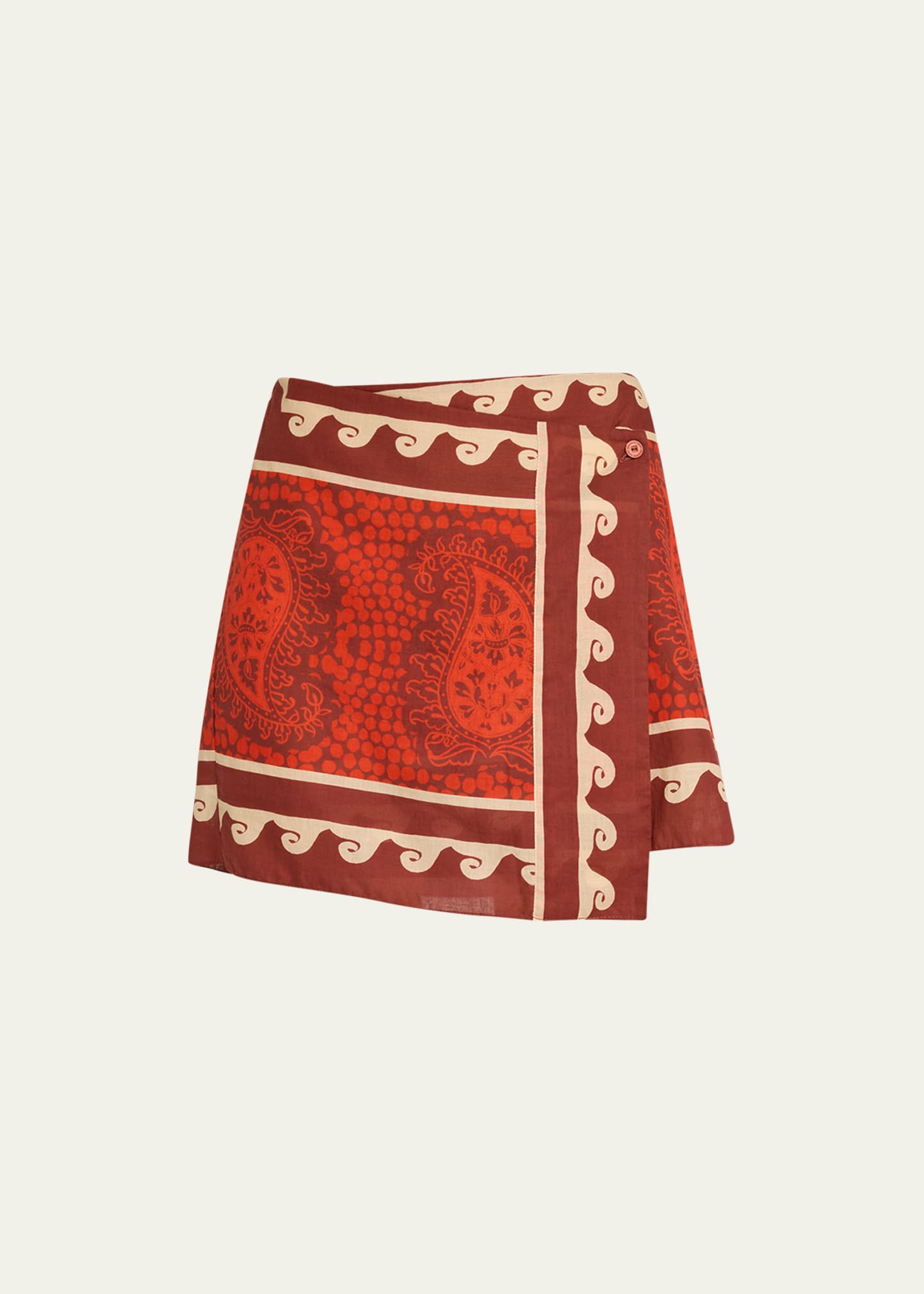 Shop Johanna Ortiz Hunting Roots Wrap Skirt In Paisley Red/ecru