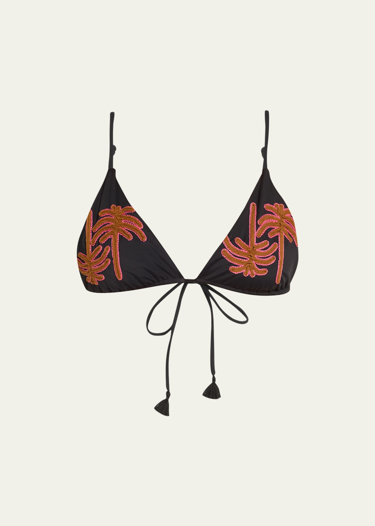Johanna Ortiz Black Enjipai Embroidered Triangle Bikini Top