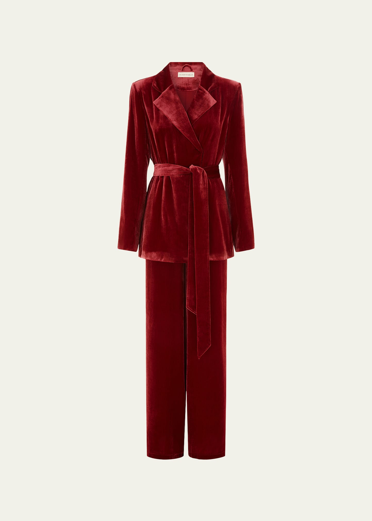 Shop Olivia Von Halle Jagger Belted Silk Velvet Pajama Set In Port