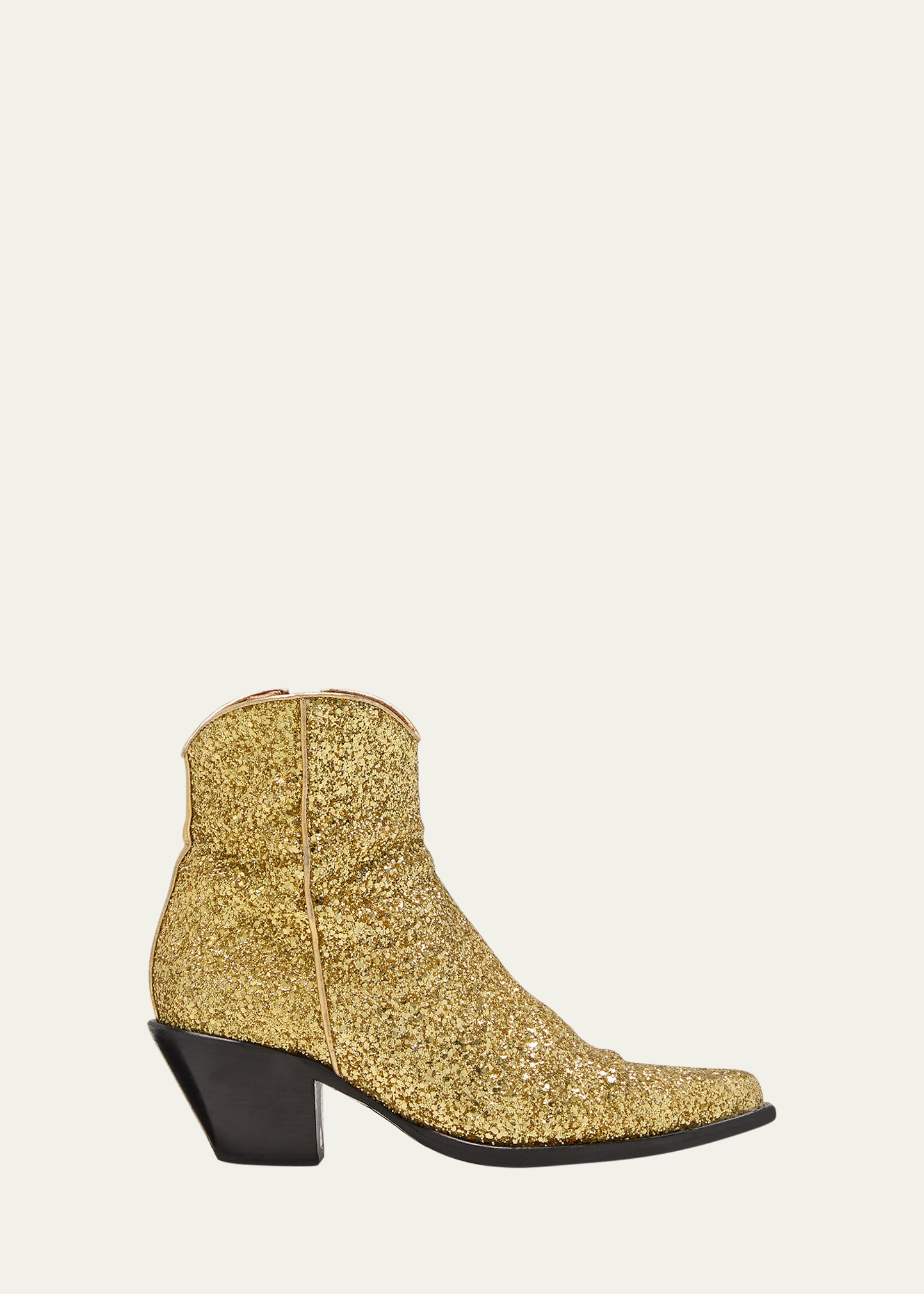 R13 Skinny Glitter Zip Cowboy Ankle Booties In Gold Sparkle