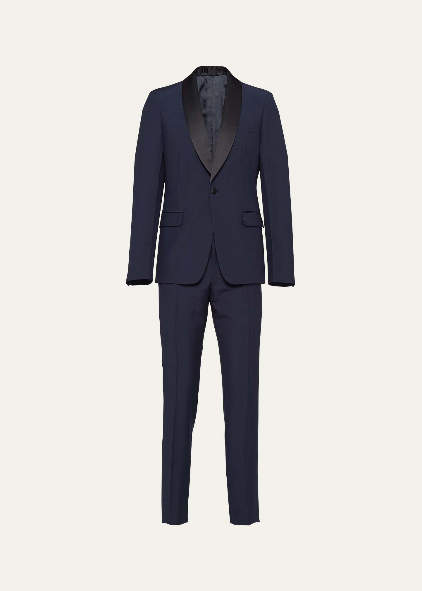 Shop Prada Men's Mohair-blend Smoking Tuxedo In F0ai7 Blu Nero