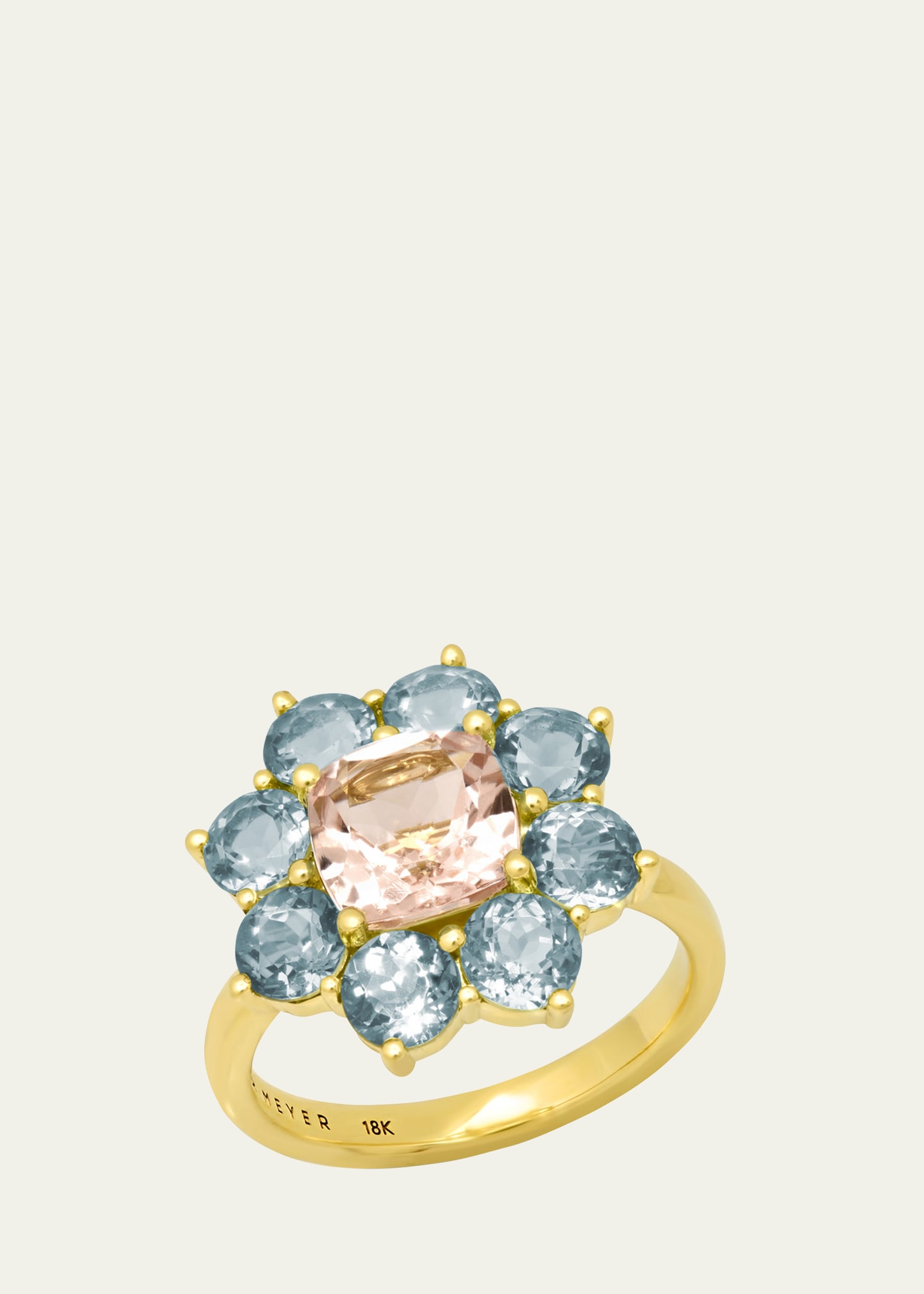 Jennifer Meyer 18k Yellow Gold Large Aquamarine And Morganite Flower Ring In Yg