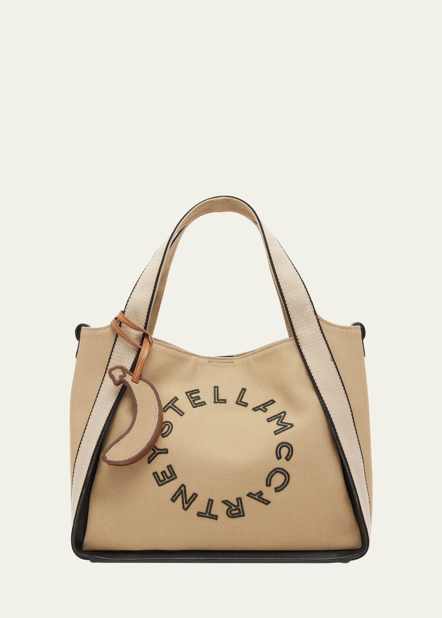 Shop Stella Mccartney Logo Canvas Shopper Tote Bag In Sand