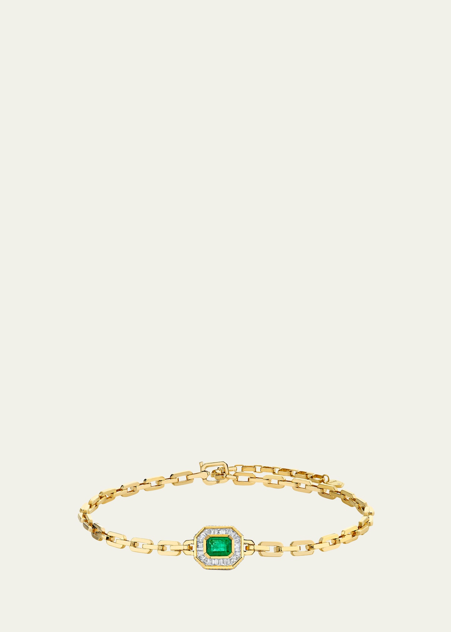 Shay Emerald And Diamond Halo Mini Deco Link Necklace In Yellow Gold