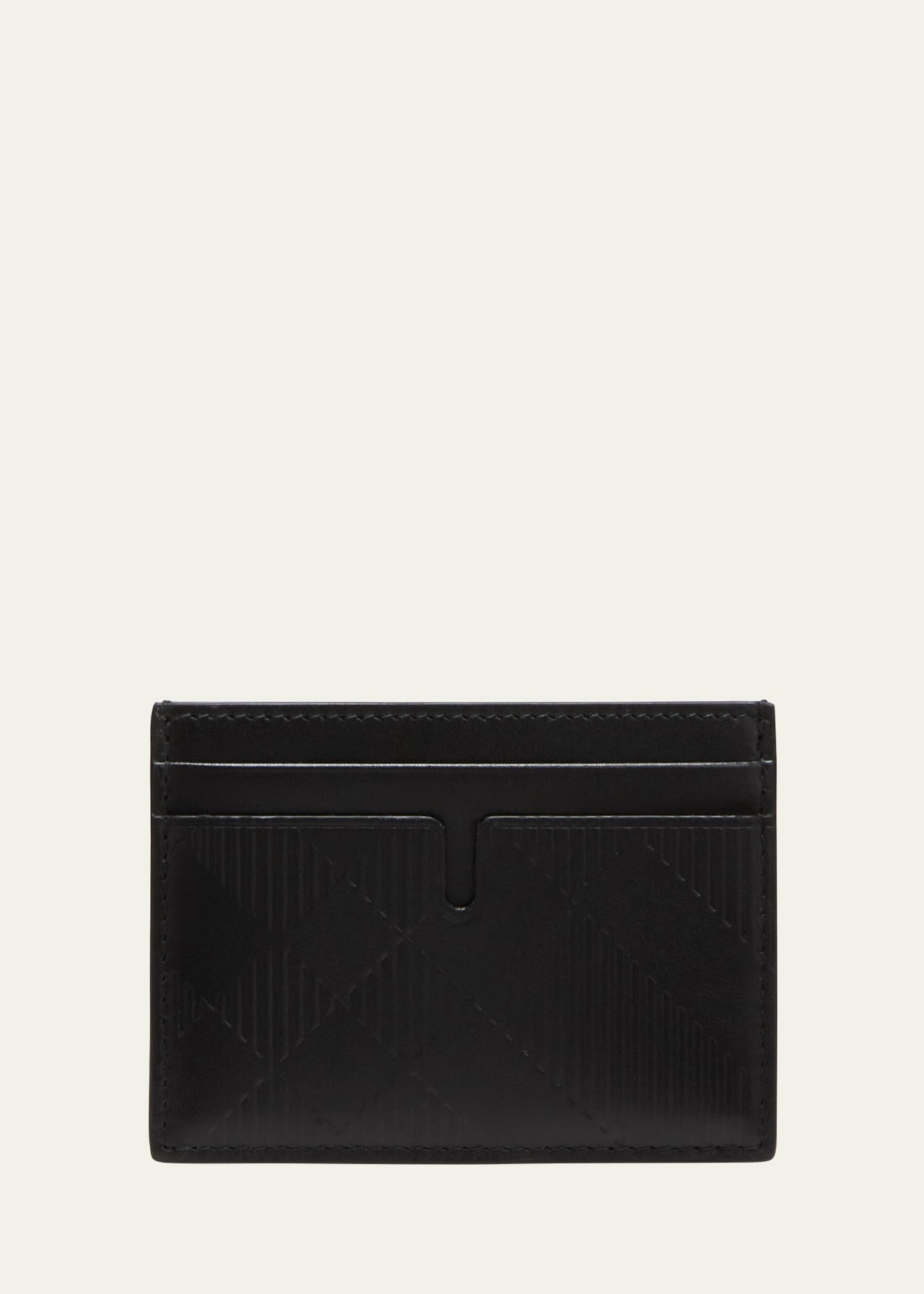 Burberry Men's Sandon Embossed Check Leather Card Holder In Black