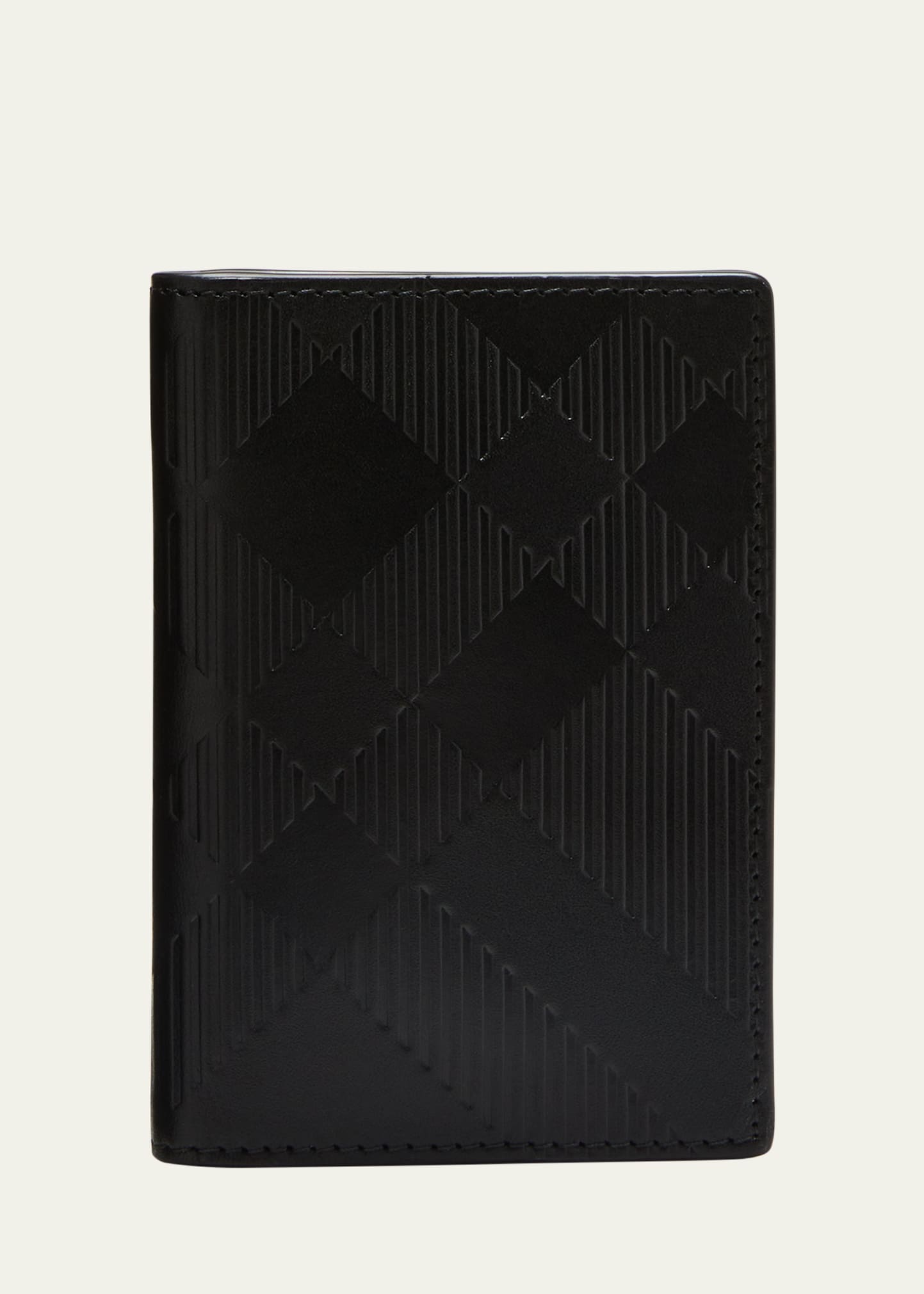 Shop Burberry Men's Embossed Check Leather Bifold Card Holder In Black