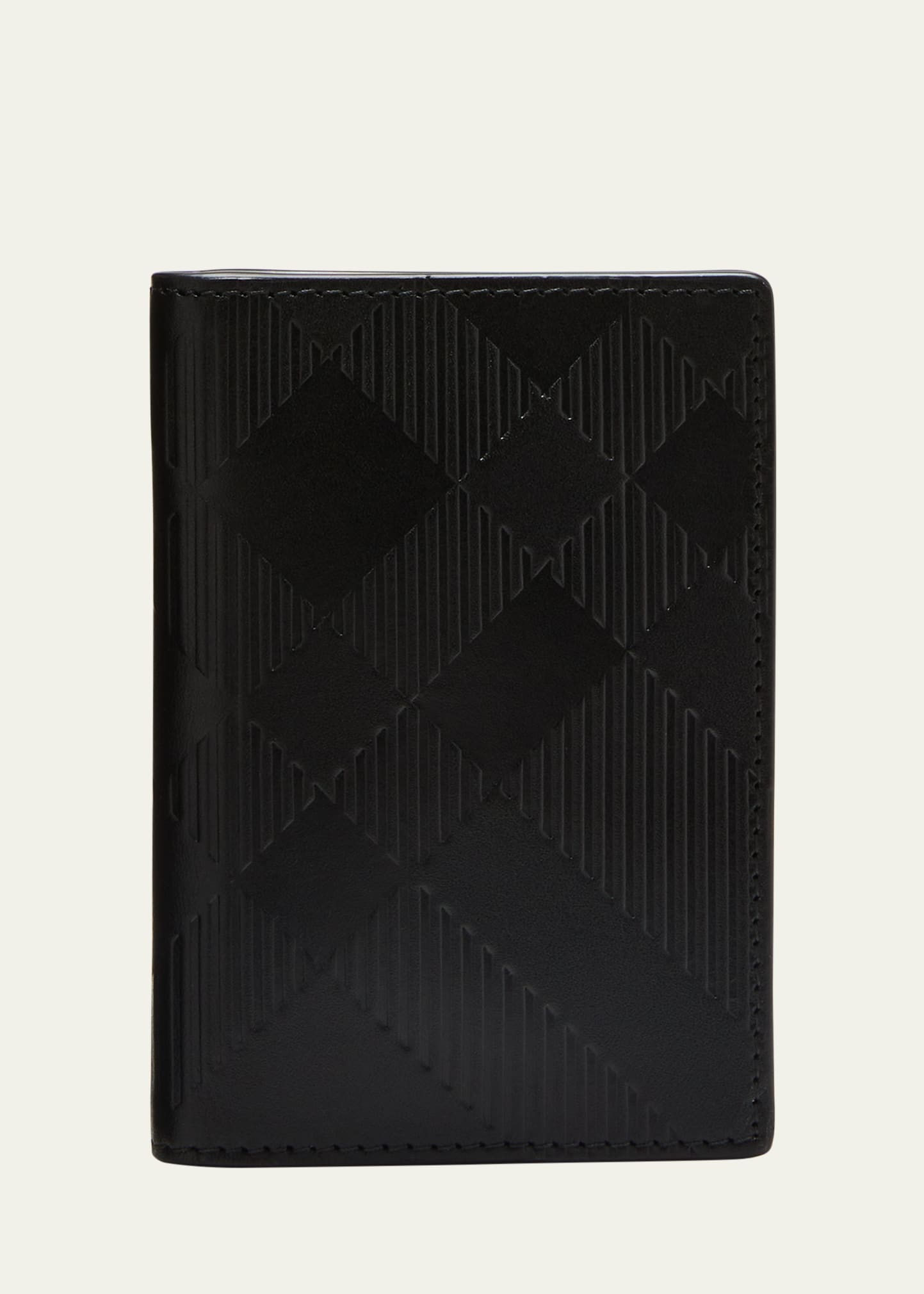 Burberry Bateman Check Embossed Leather Bifold Wallet In Black