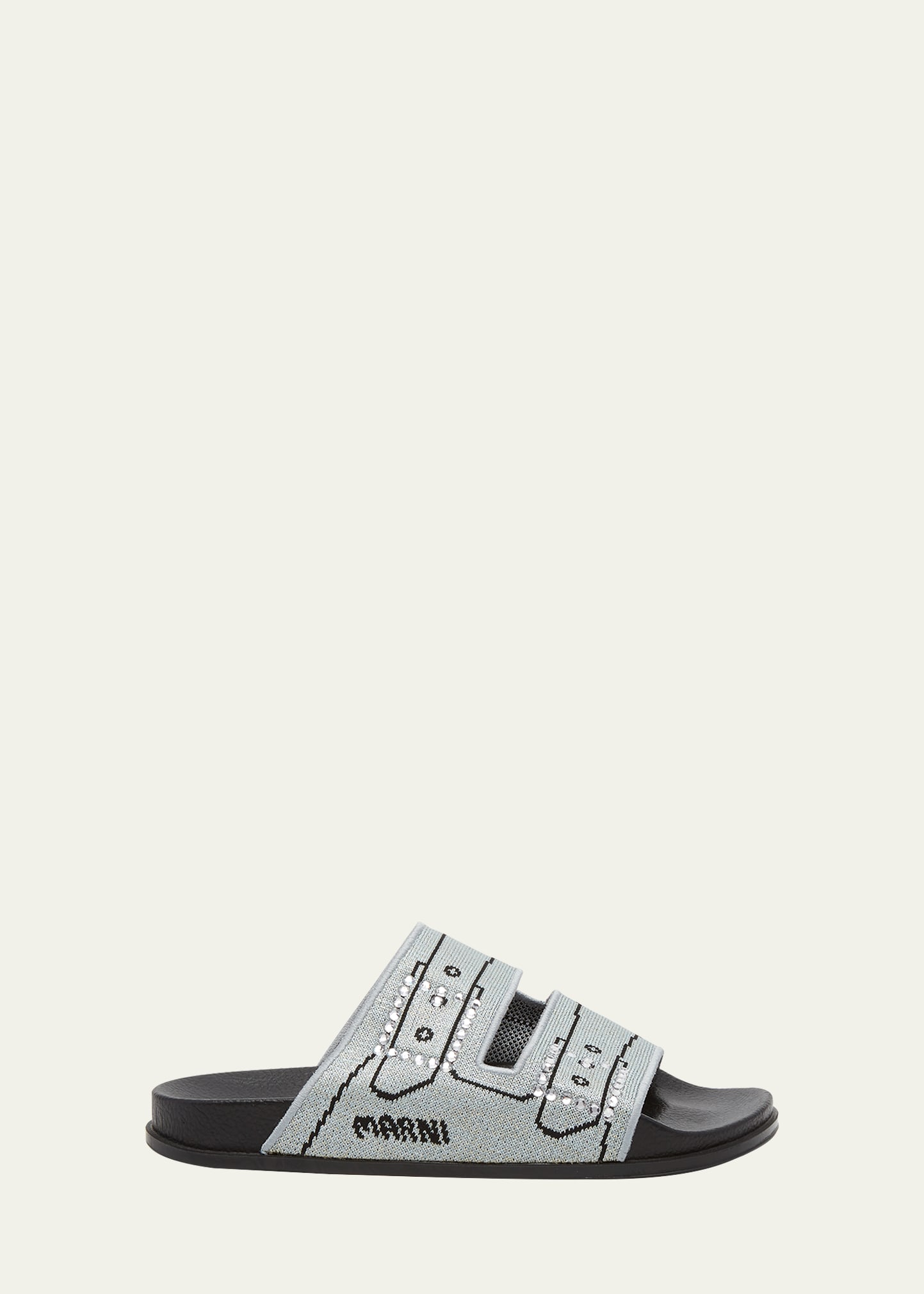 Marni Faux Buckle Embroidered Slide Sandals In Black