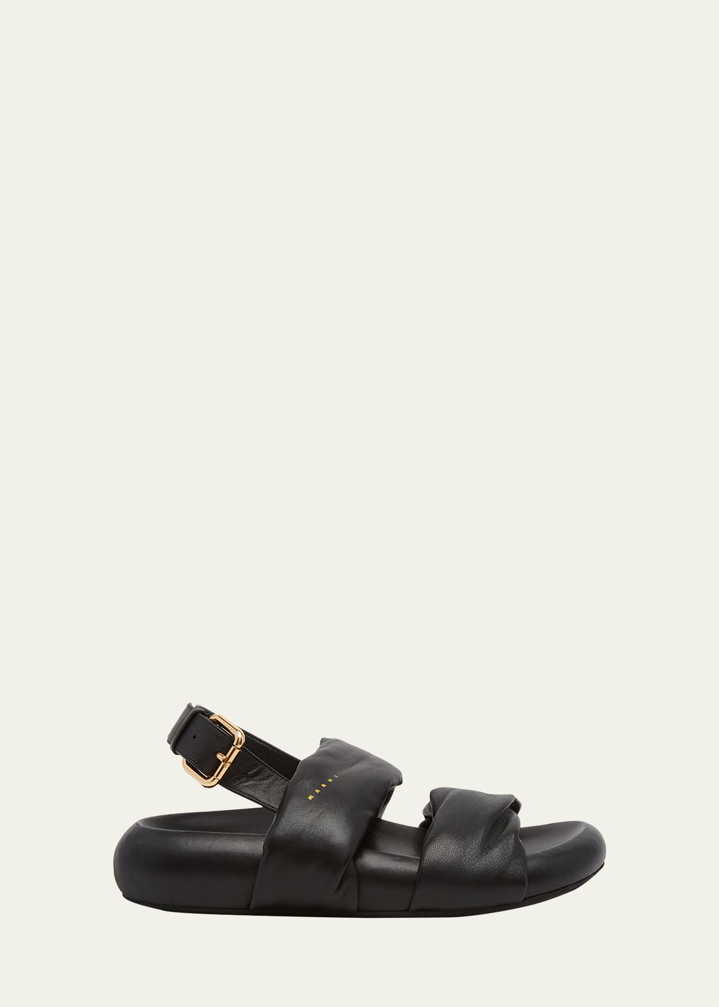 Shop Marni Leather Dual-band Slingback Sandals In Black