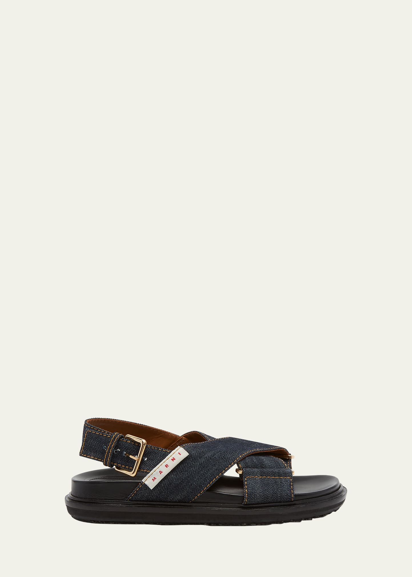 Shop Marni Denim Crisscross Comfort Slingback Sandals In Blue