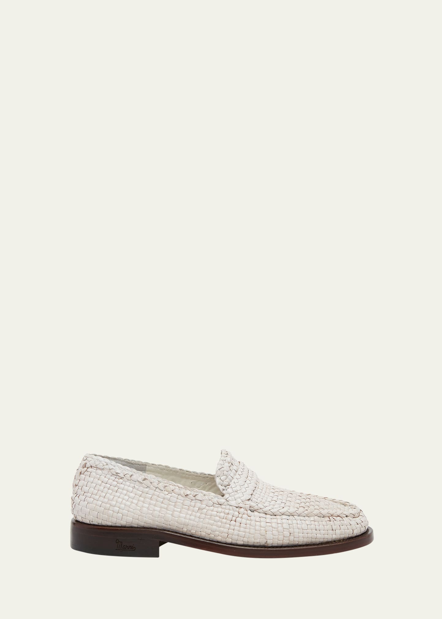 Marni Woven Leather Penny Loafers In Lily White