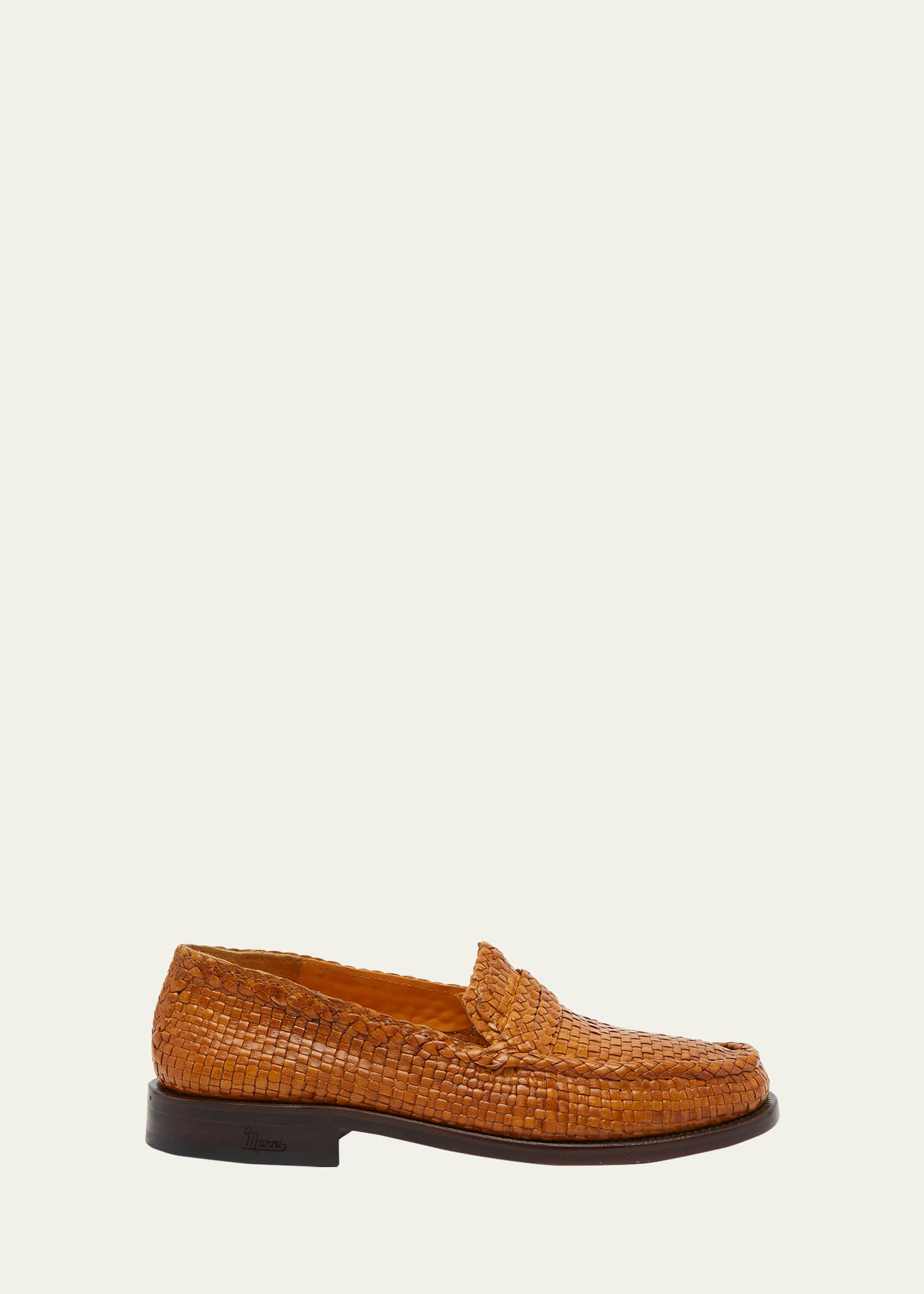 Shop Marni Woven Leather Penny Loafers In Light Orange