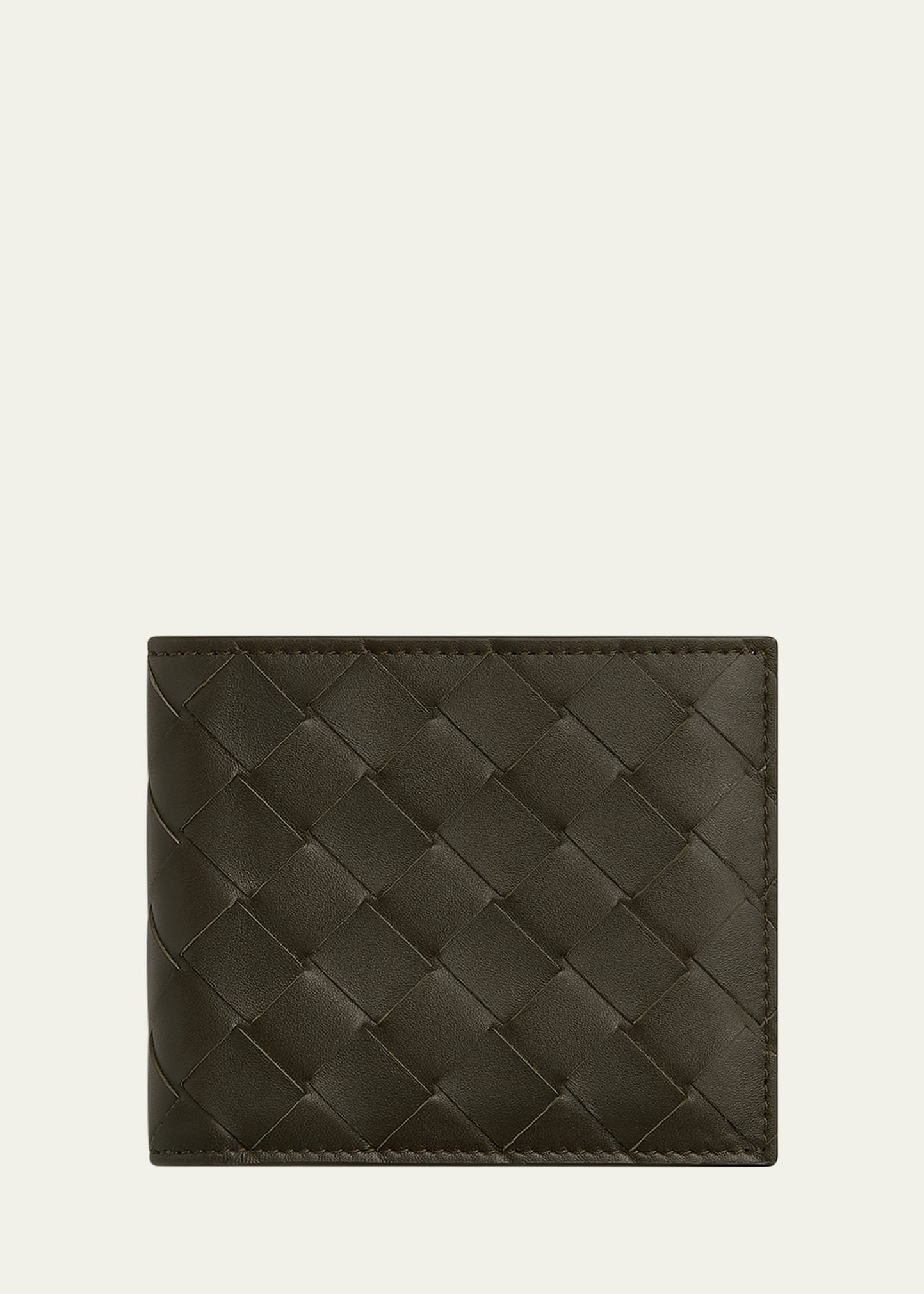 Shop Bottega Veneta Men's Intrecciato 15 Bicolor Leather Bifold Wallet In Kaki/dark Praline