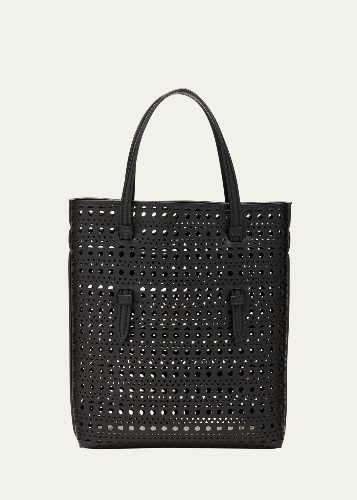 Shop Alaïa Mini North-south Perforated Tote Bag In Noir