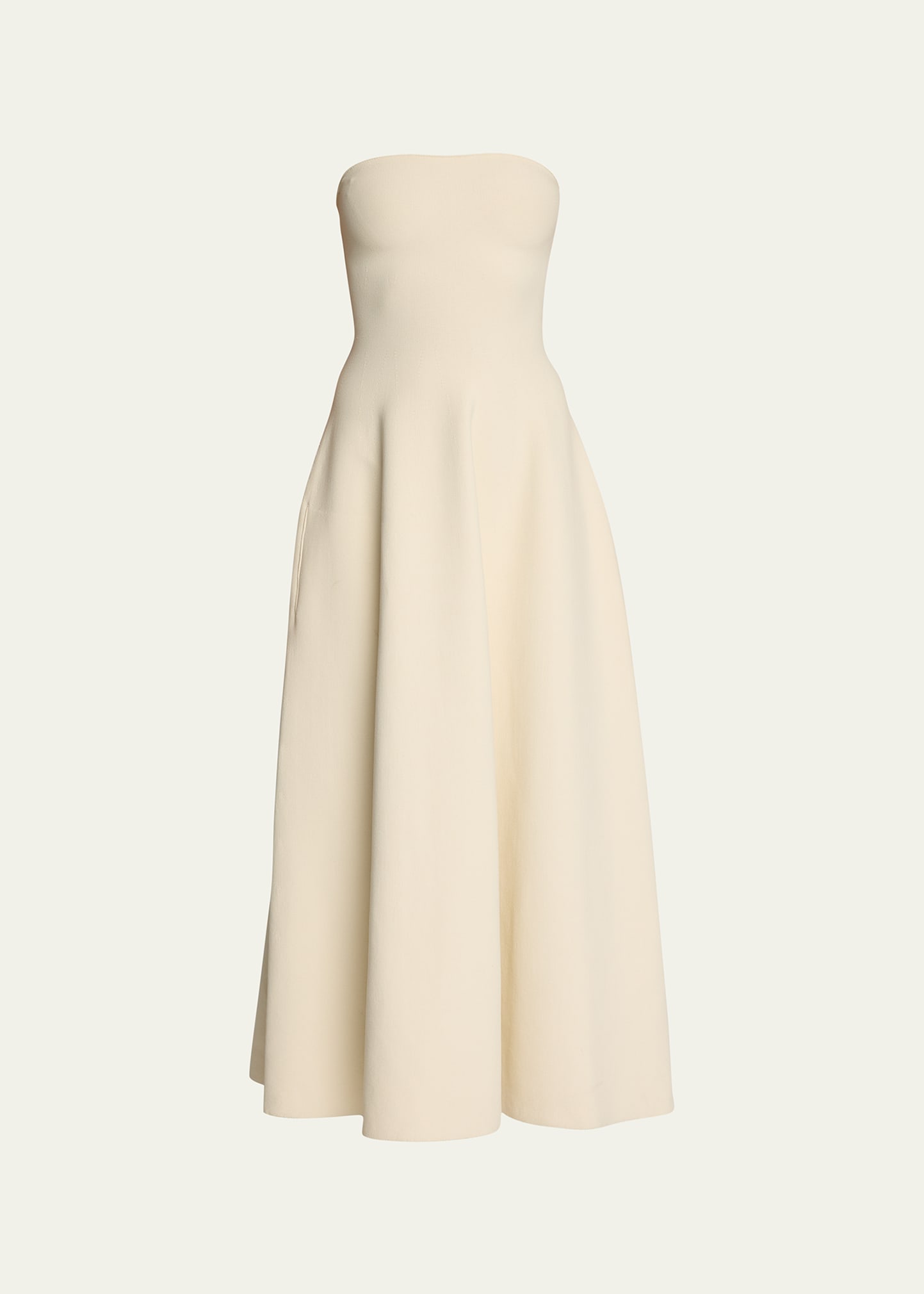 Shop Brandon Maxwell Strapless Knit Midi Dress In Ivory